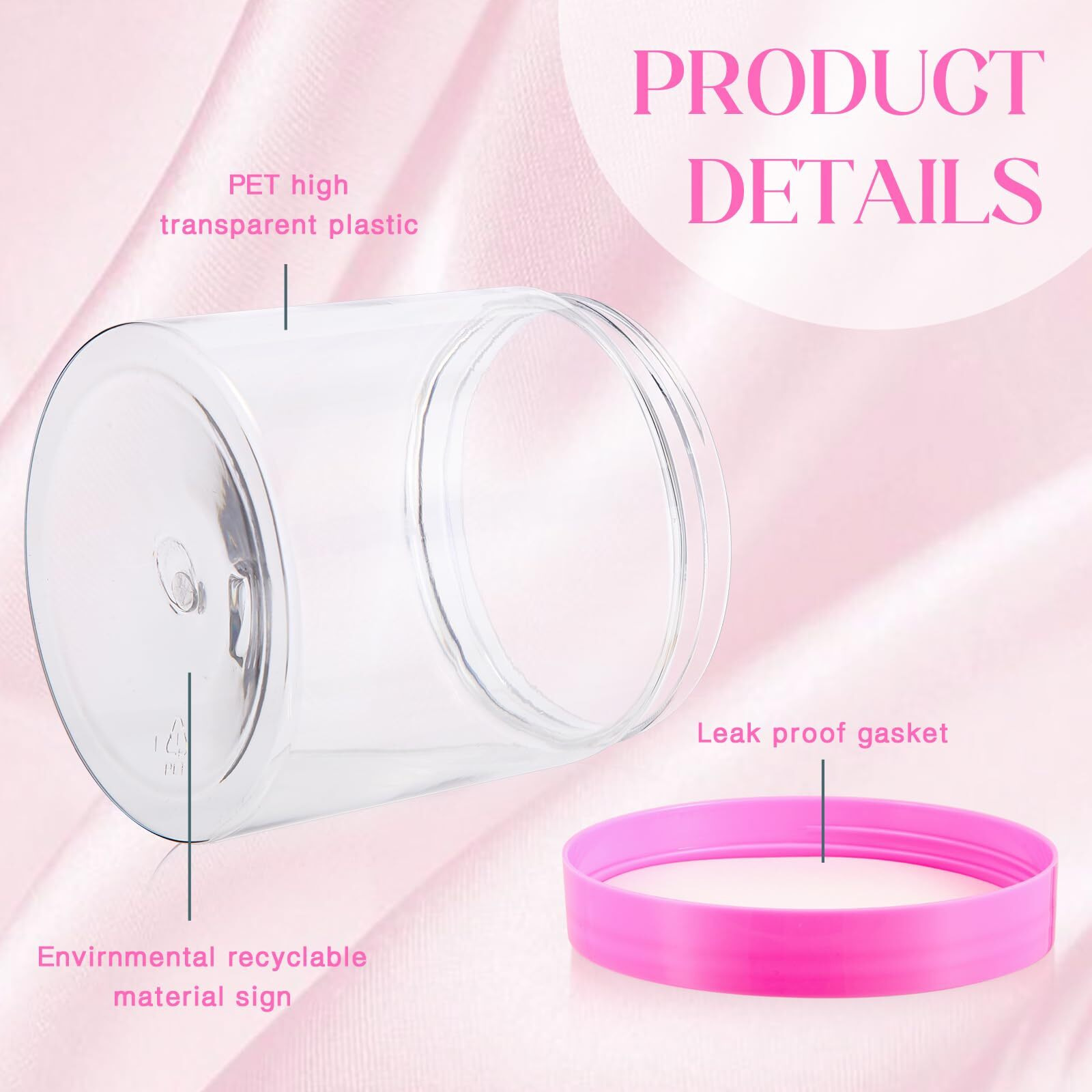 Patelai 4 Pieces Round Wide-Mouth Leak Proof Plastic Container Jars With Lids For Travel Storage Makeup Beauty Products Face Creams Oils Salves Ointments Diy Making(16 Ounce,Pink)