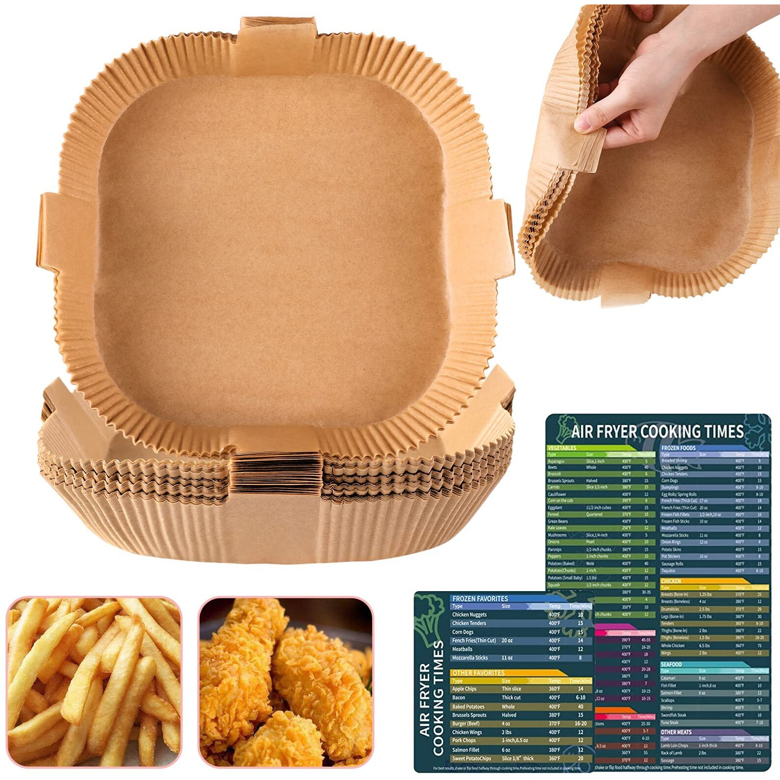 Air Fryer Disposable Paper Liner, Square Parchment Cooking Non-Stick, Baking Roasting Food Grade Paper For Air Fryer, Microwave Oven, Frying Pan, Oil-Proof, Water-Proof (100Pcs 6.3 Inch Natural)