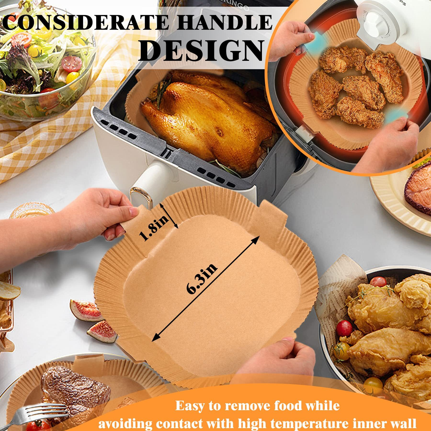 Air Fryer Disposable Paper Liner, Square Parchment Cooking Non-Stick, Baking Roasting Food Grade Paper For Air Fryer, Microwave Oven, Frying Pan, Oil-Proof, Water-Proof (100Pcs 6.3 Inch Natural)