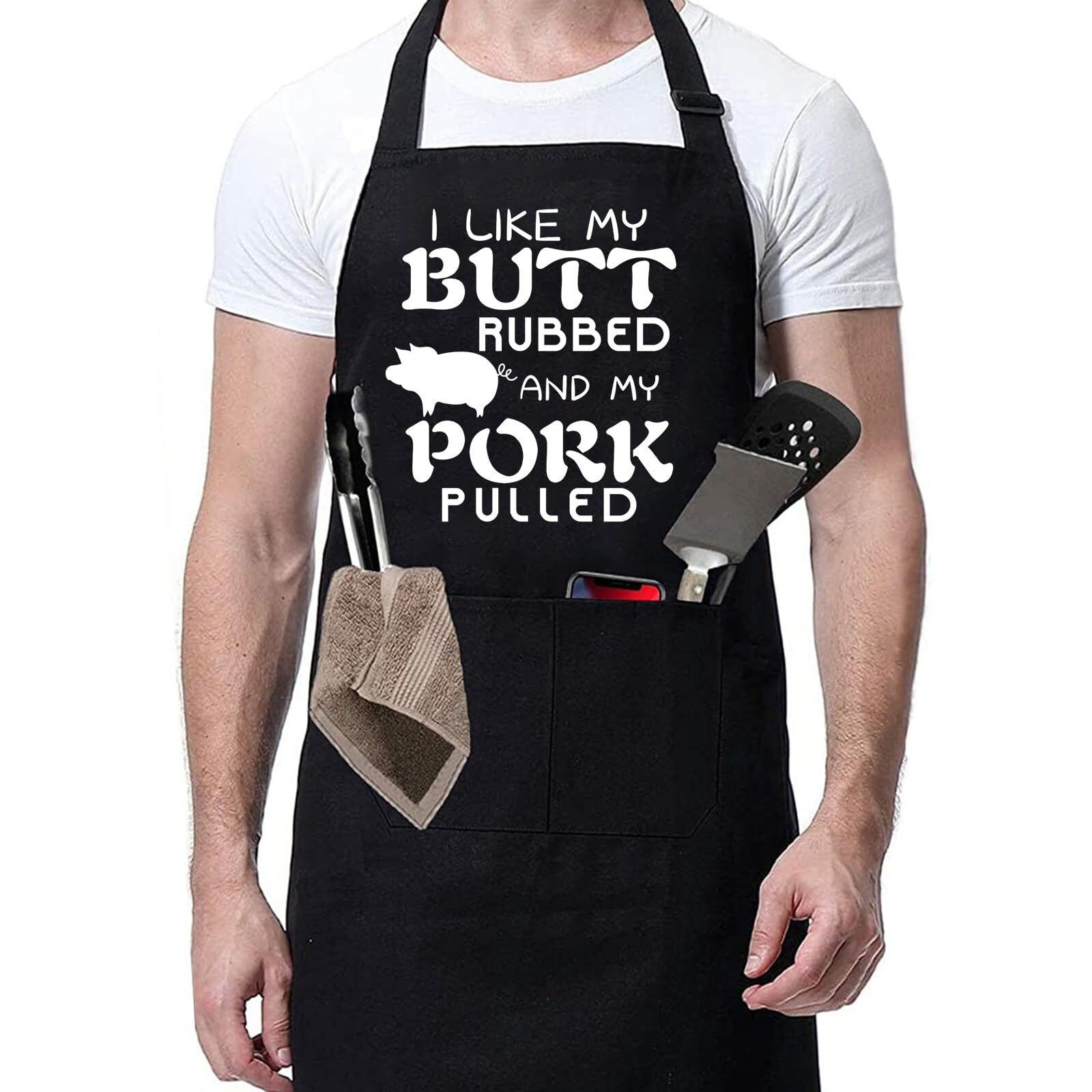 Rosoz Funny Bbq Black Chef Aprons For Men, Grill Apron Adjustable Kitchen Cooking Aprons With Pocket Waterproof Oil Proof Valentine's Day/Birthday