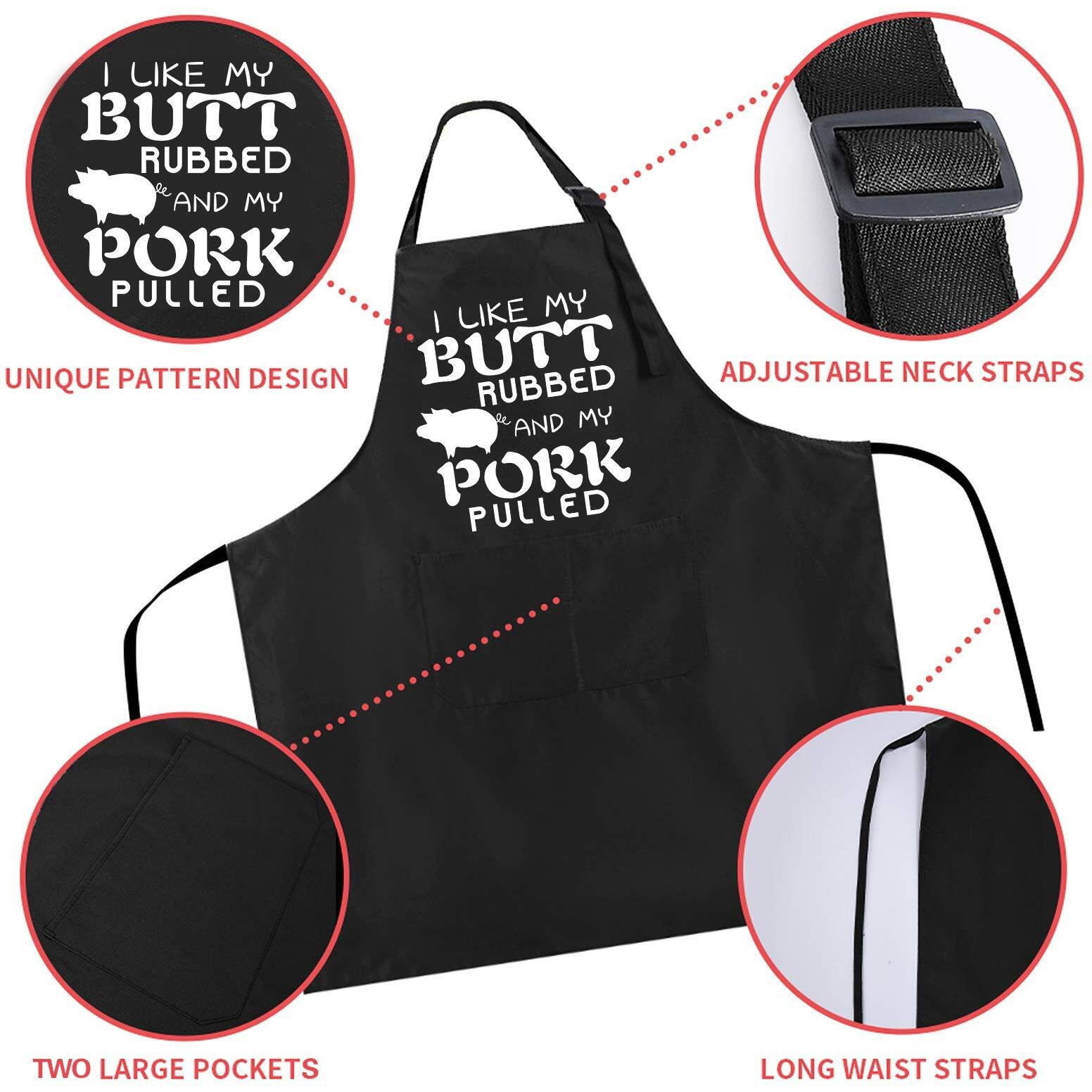 Rosoz Funny Bbq Black Chef Aprons For Men, Grill Apron Adjustable Kitchen Cooking Aprons With Pocket Waterproof Oil Proof Valentine's Day/Birthday