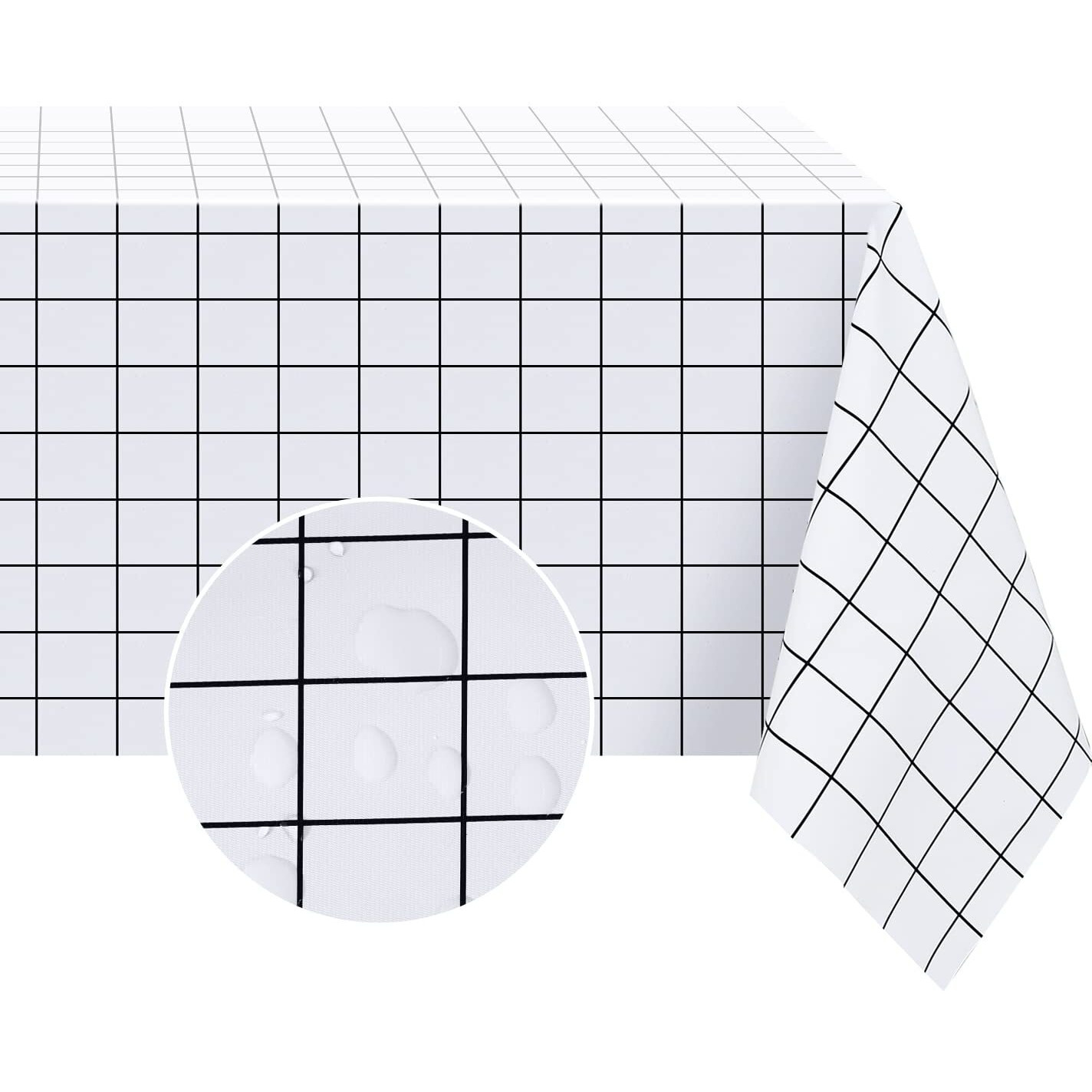 Romanstile Rectangle Plastic Tablecloth, 100% Waterproof Oil-Proof Checkered Pvc Table Cloths, Heavy Duty Vinyl Table Covers For Dining, Camping, Picnic, Outdoor - 54 X 120 Inch, White