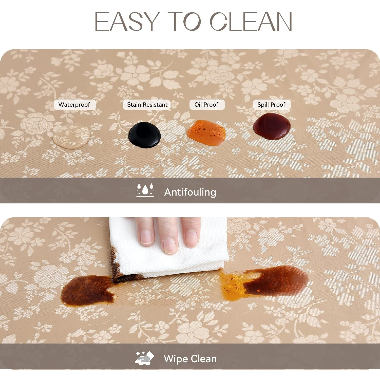 Romanstile Rectangle Vinyl Tablecloth,100% Waterproof Heavy Duty Oil Spill Proof Stain Resistant Plastic Pu Table Cover With Flannel Backing For Kitchen, Dining (Rose Champagne, 60 X 102)