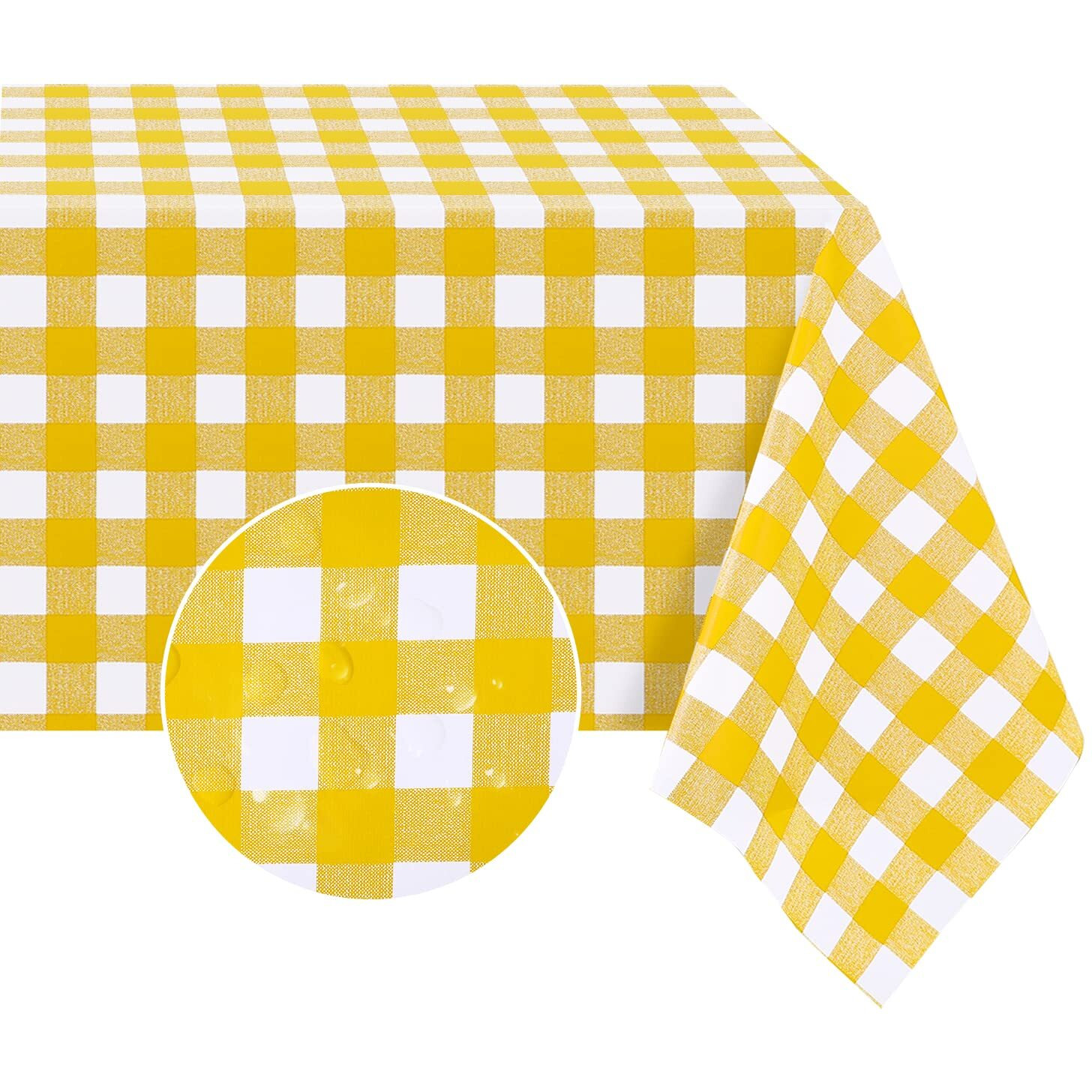 Romanstile Square Vinyl Pvc Tablecloth, 100% Waterproof Buffalo Plaid Plastic Table Cloth, Oil Proof Heavy Duty Wipeable Table Covers For Dining/Camping/Picnic/Outdoor - 54 X 54, Yellow And White