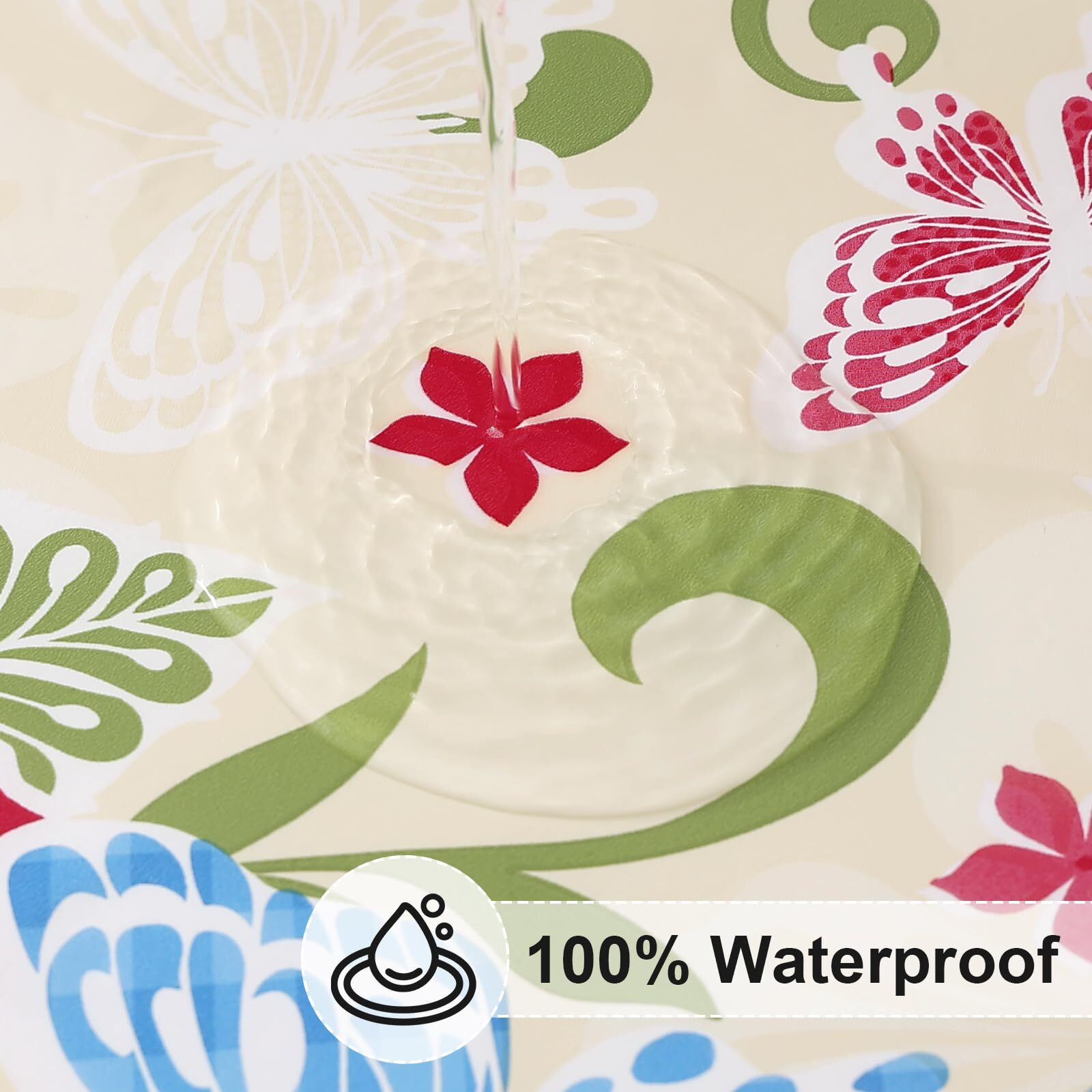 Misaya Round Fitted Tablecloth With Elastic Edge, 100% Waterproof Oil Proof Plastic Table Cover, Vinyl Flannel Backed Tablecloth Fits 57""-66"" Round Tables For Dinner, Outdoor, Picnic, Butterfly