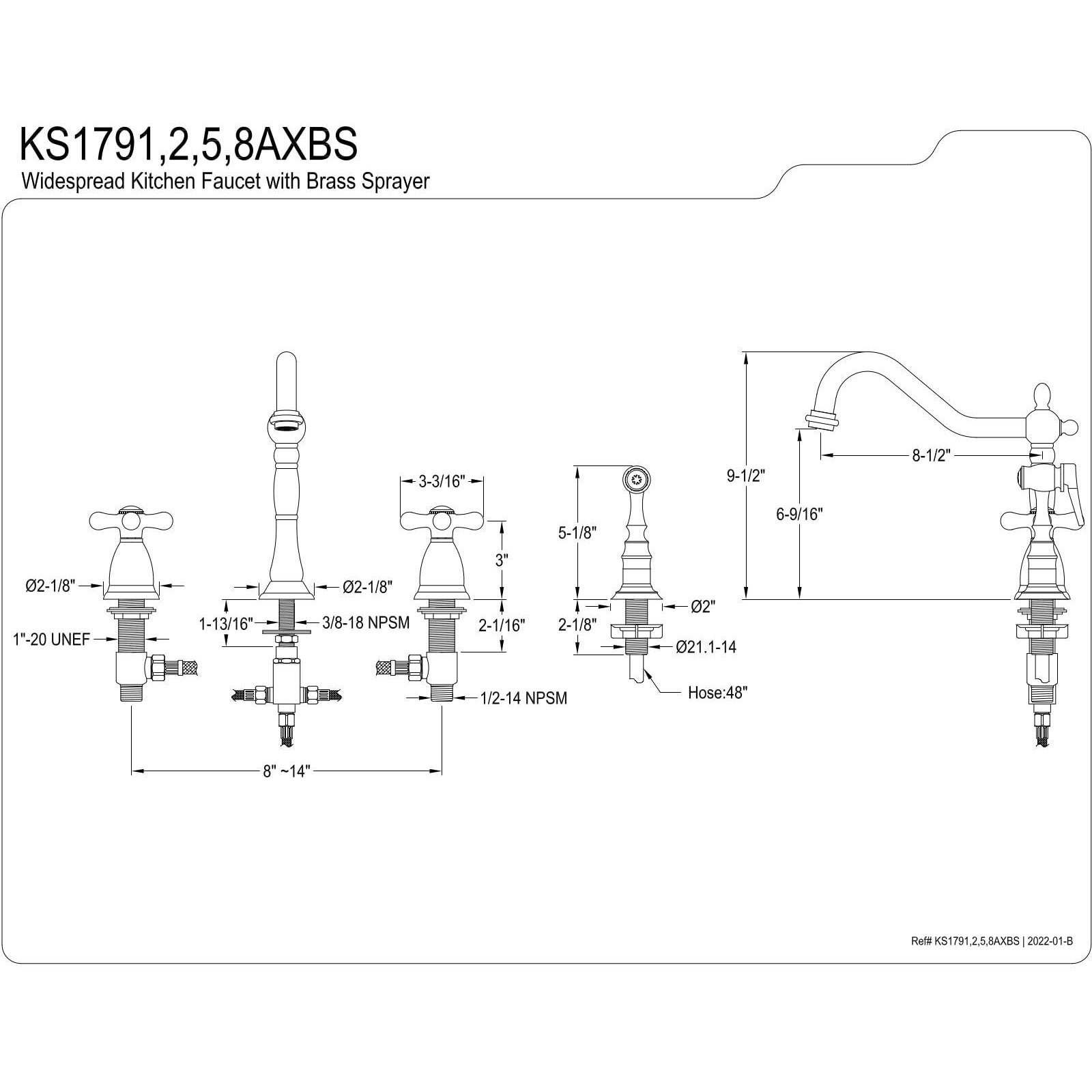 Kingston Brass Ks1795Axbs Heritage Widespread Kitchen Faucet, 12.38 X 8.56 X 2, Oil Rubbed Bronze