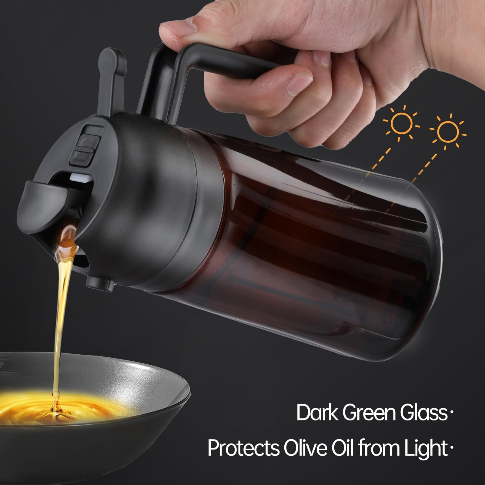 Wandaqueen 2 In 1 Olive Oil Sprayer For Cooking, 16Oz Olive Oil Dispenser Bottle For Kitchen With 8 Stickers, Upgraded Brown Green
