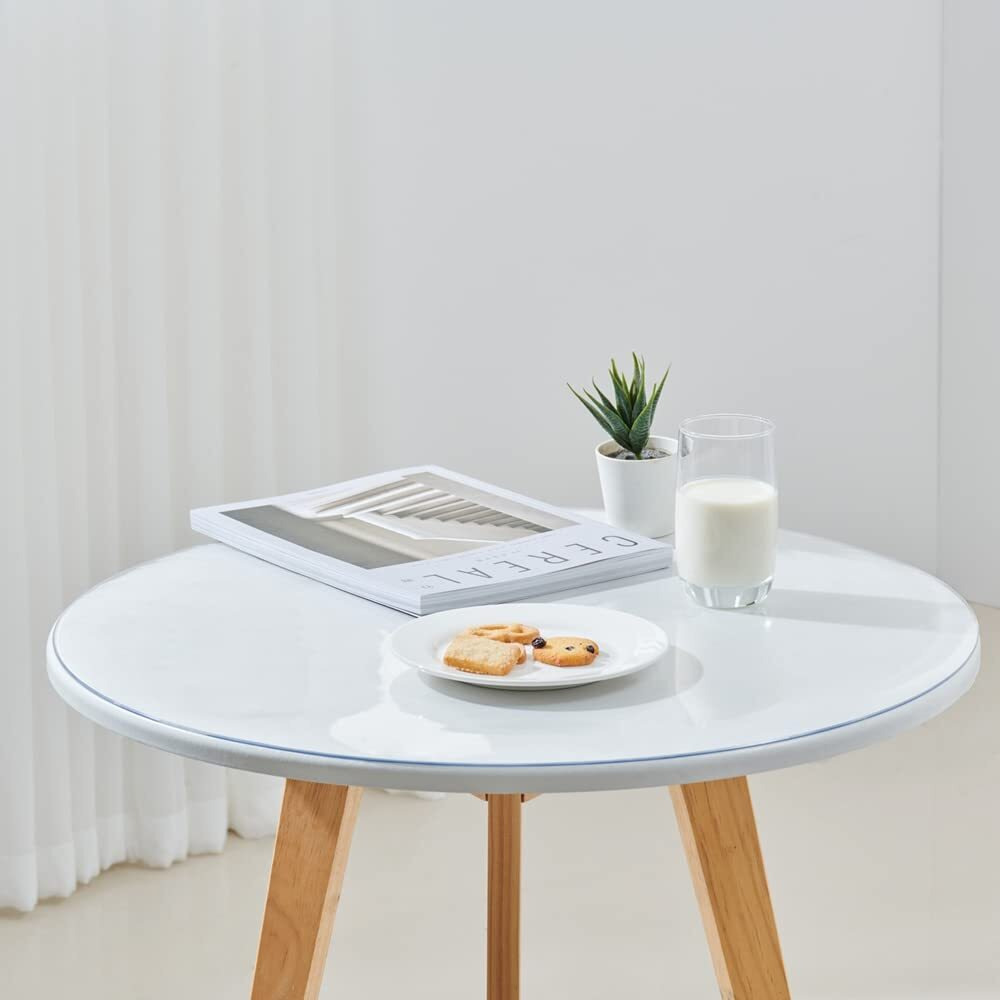 Leffora 18 Inch Clear Round Table Cover Protector, 1.5Mm Thick Plastic Desk Protector Mat, Round Waterproof Oil Proof Pvc Desk Cover, Vinyl Placemats For Circle Desktop, Night Stand, Coffee Sofa Table