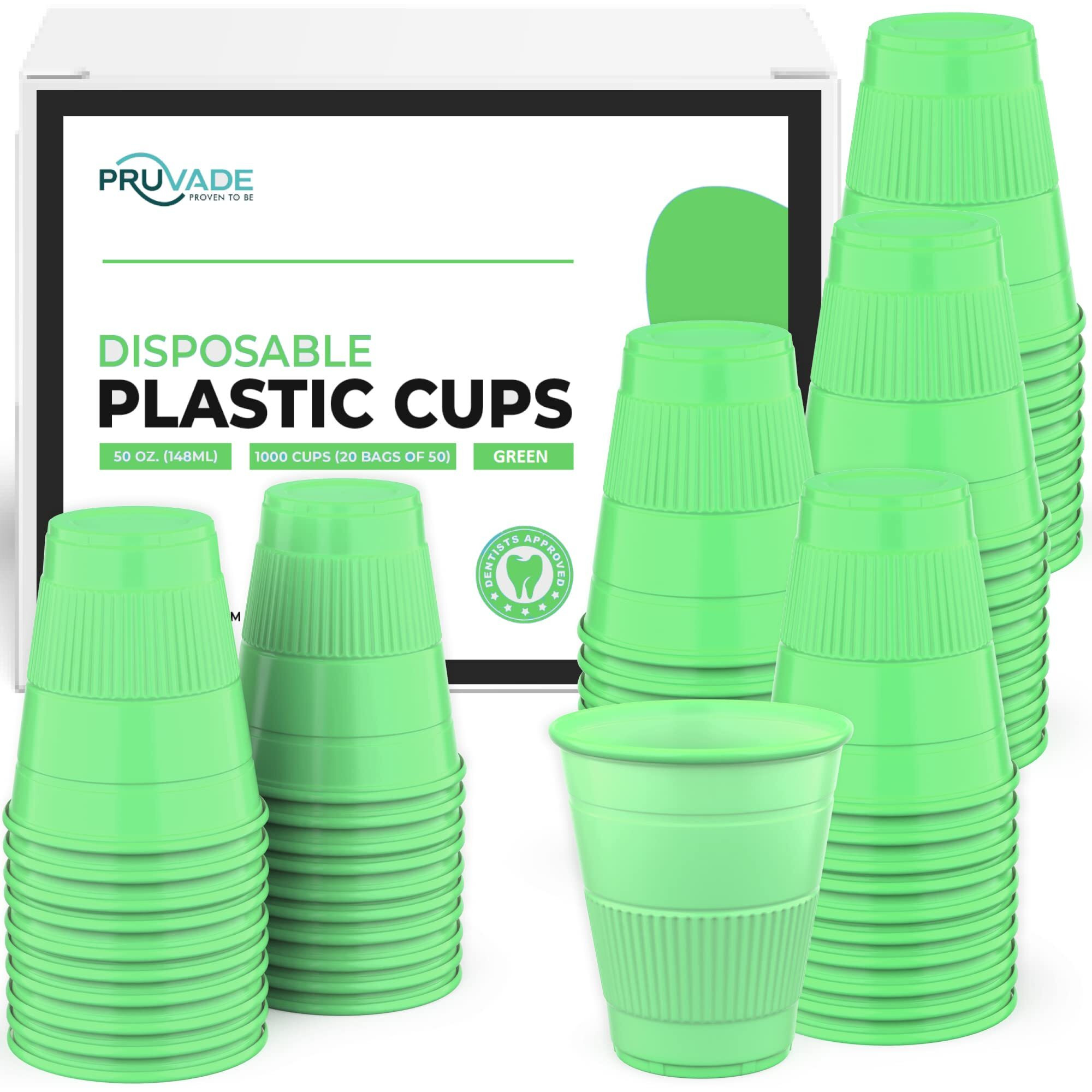 Pruvade Disposable Dental Cups |1000 Pack| 5 Oz Green Plastic Cups Disposable, Plastic Bathroom Cups, Disposable Cups Small, For Medicine, Water, Mouth Rinse Cup, Mouthwash Cups, Plastic Cups- Green