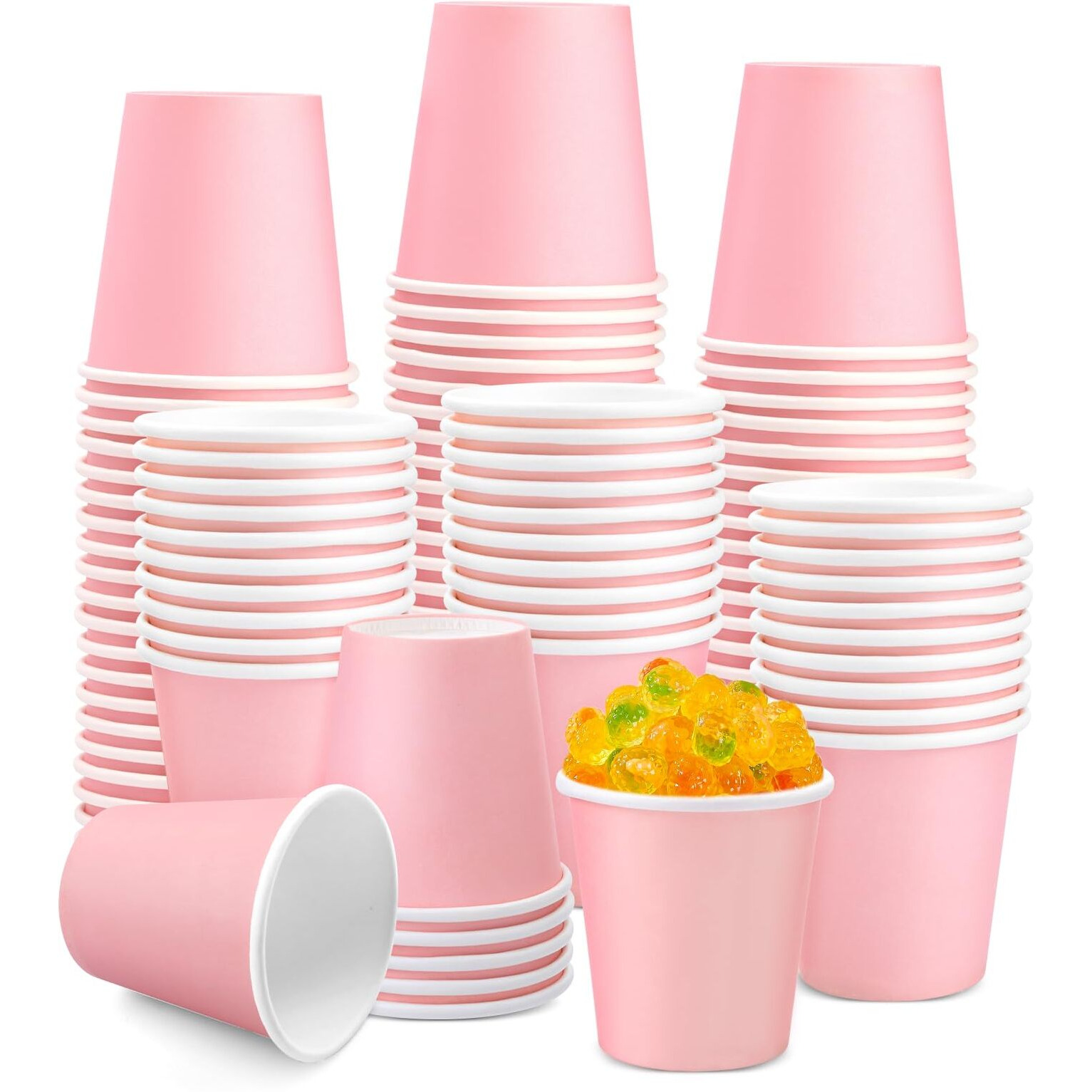 Giwrmu 100 Pack 3 Oz Paper Cups, Disposable Bathroom Cups, Mouthwash Paper Cups, 3 Oz Small Cups For Mouthwash, Snack Cups, Espresso(Pink)