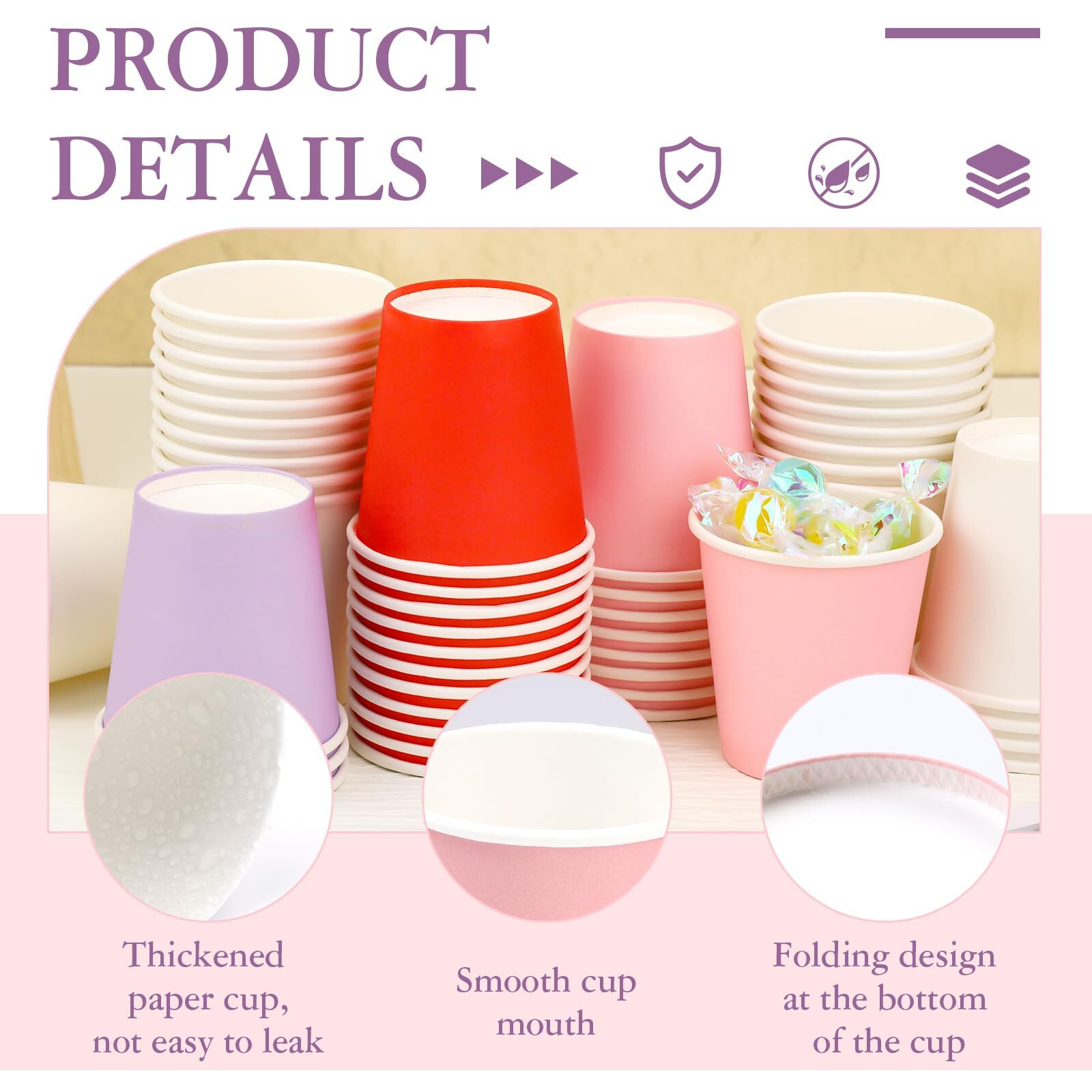 Giwrmu 100 Pack 3 Oz Paper Cups, Disposable Bathroom Cups, Mouthwash Paper Cups, 3 Oz Small Cups For Mouthwash, Snack Cups, Espresso(Pink)
