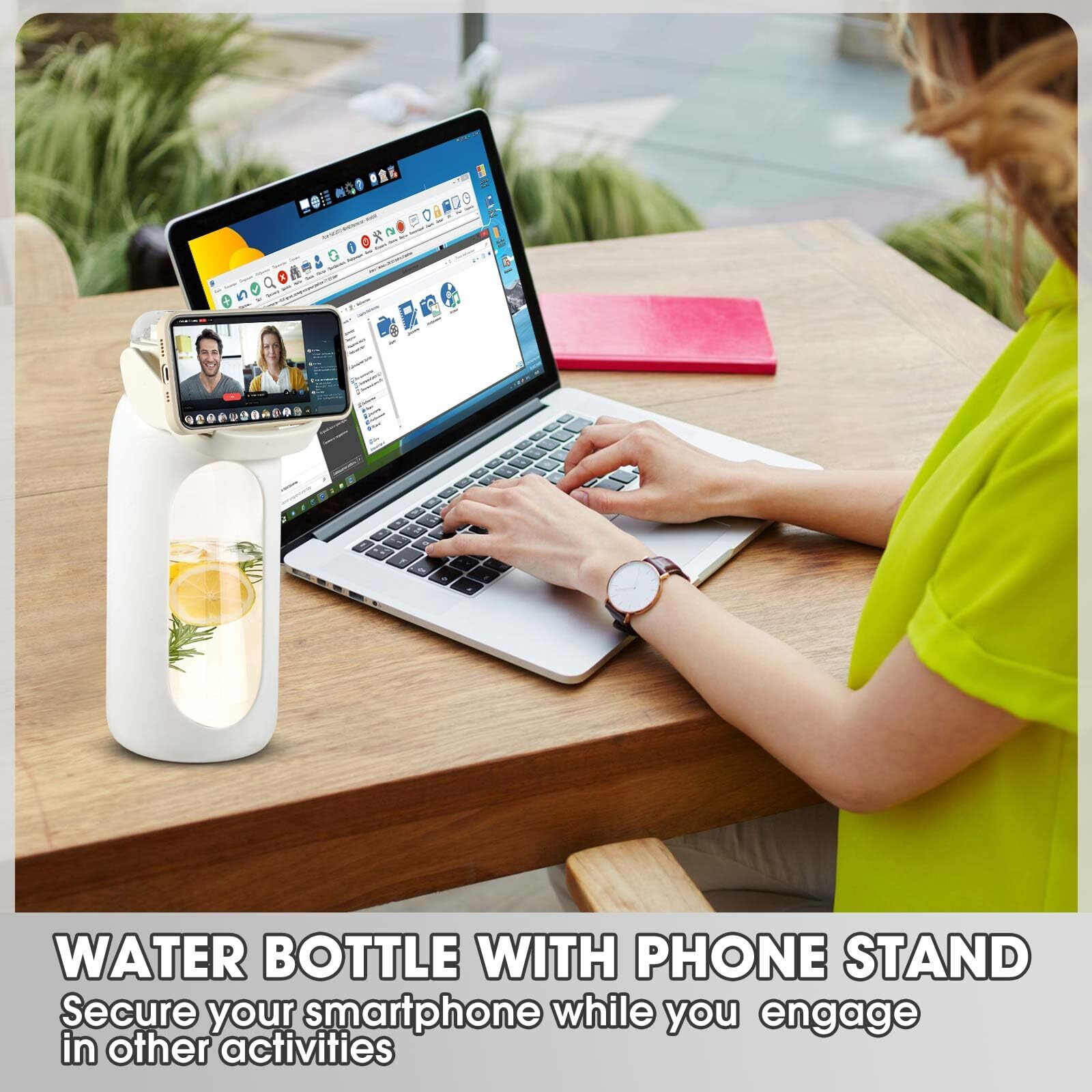 Oxyflask Glass Water Bottles 64 Oz - Half Gallon Water Bottle With Straw Phone Holder Handle Time Marker And Silicone Sleeve, Large Motivational Water Jug With Carrier Bag For Daily Intake Gym - Cream