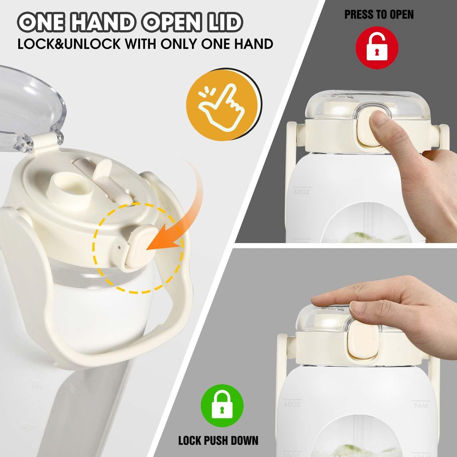 Oxyflask Glass Water Bottles 64 Oz - Half Gallon Water Bottle With Straw Phone Holder Handle Time Marker And Silicone Sleeve, Large Motivational Water Jug With Carrier Bag For Daily Intake Gym - Cream