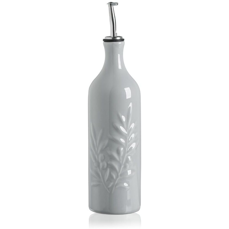 Sweejar Large Ceramic Olive Oil Dispenser Bottle, 24 Oz Relief Opaque Oil Cruet Protects Oil To Reduce Oxidation, Storage Vinegar, Soy Sauce, Coffee Syrup, Liquids, Set Of 1 (Gray)