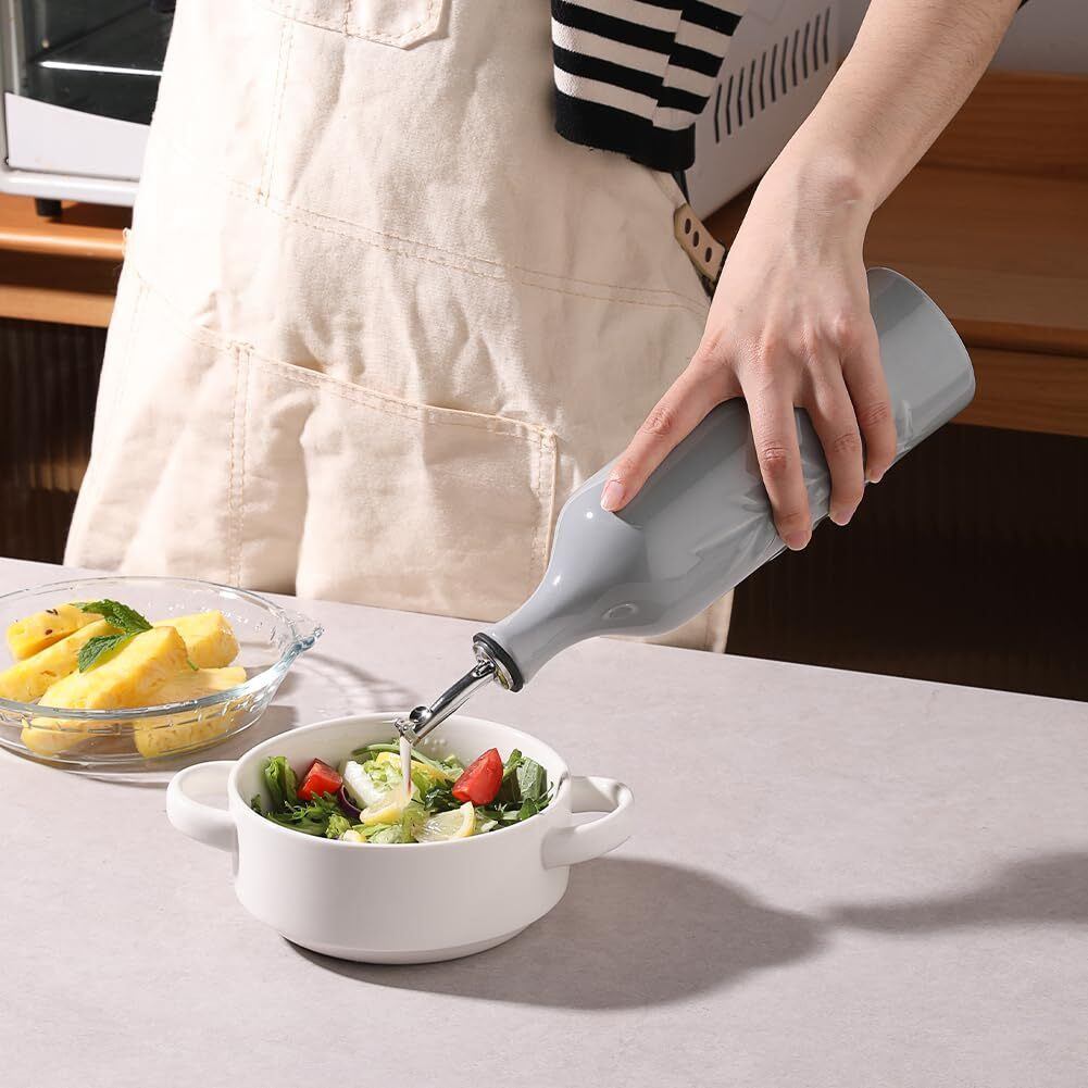 Sweejar Large Ceramic Olive Oil Dispenser Bottle, 24 Oz Relief Opaque Oil Cruet Protects Oil To Reduce Oxidation, Storage Vinegar, Soy Sauce, Coffee Syrup, Liquids, Set Of 1 (Gray)