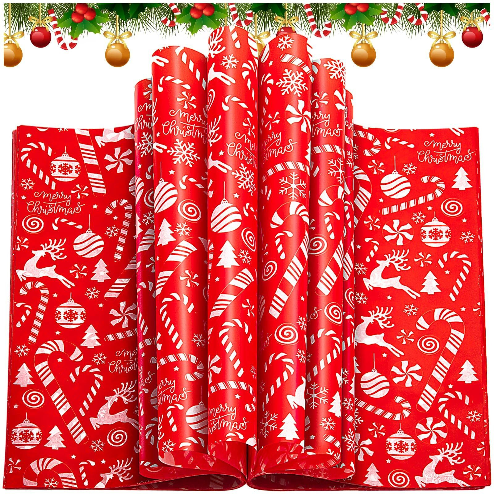 100 Pcs Christmas Wax Paper Sheets For Food, Sandwich Wrap Paper Deli Wraps, Waterproof Oil-Proof Picnic Basket Liners With Snowflakes Candy Pattern For Kitchen Handmade Food(Red)