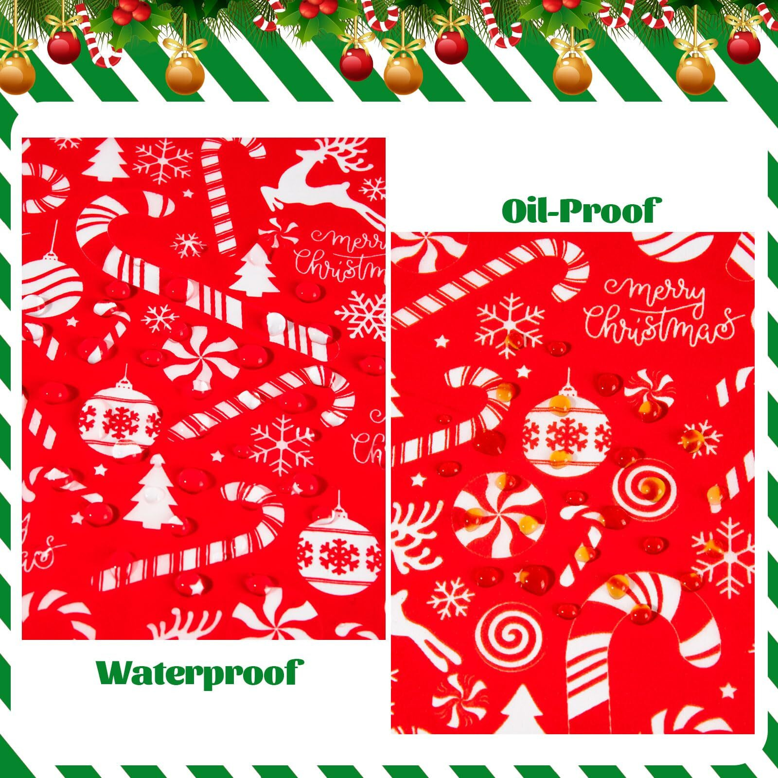 100 Pcs Christmas Wax Paper Sheets For Food, Sandwich Wrap Paper Deli Wraps, Waterproof Oil-Proof Picnic Basket Liners With Snowflakes Candy Pattern For Kitchen Handmade Food(Red)