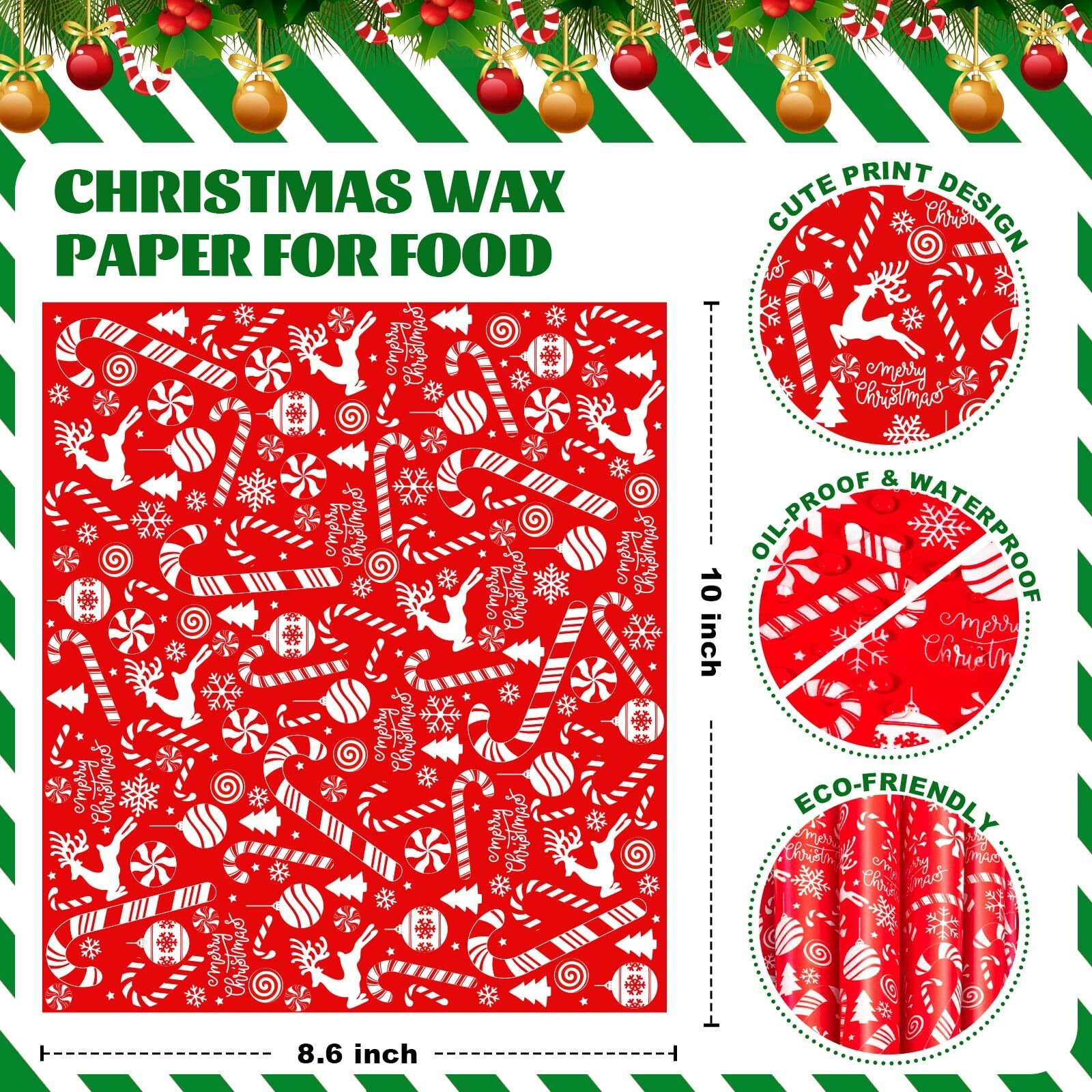 100 Pcs Christmas Wax Paper Sheets For Food, Sandwich Wrap Paper Deli Wraps, Waterproof Oil-Proof Picnic Basket Liners With Snowflakes Candy Pattern For Kitchen Handmade Food(Red)