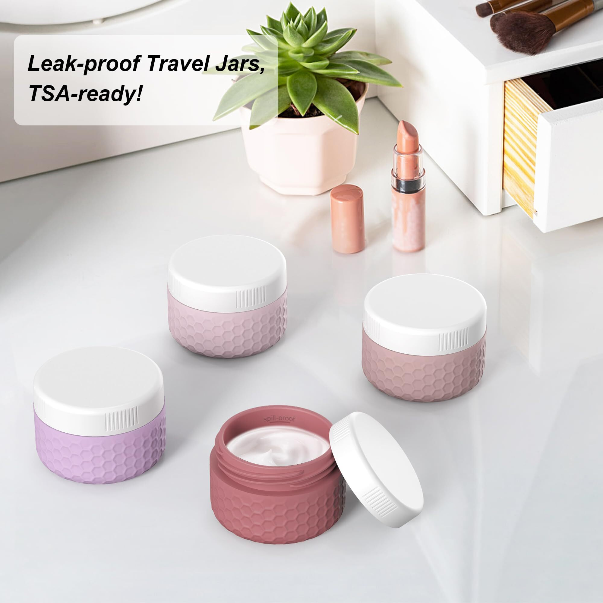 Travel Containers For Toiletries, Portable Size Containers, Tsa Approved Travel Size Toiletries, Silicone Cream Jars, Leak-Proof Skincare Essentials For Cream Lotions (Purple)