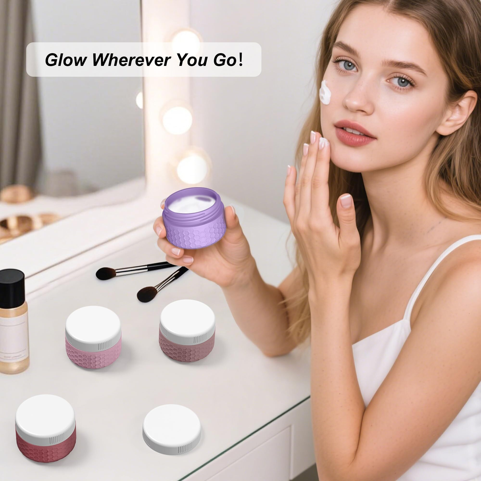 Travel Containers For Toiletries, Portable Size Containers, Tsa Approved Travel Size Toiletries, Silicone Cream Jars, Leak-Proof Skincare Essentials For Cream Lotions (Purple)