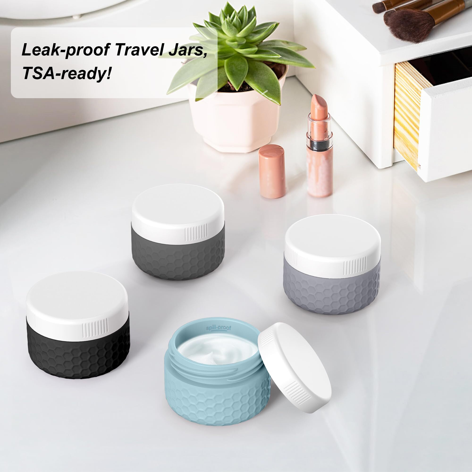 Travel Containers For Toiletries, Portable Size Containers, Tsa Approved Travel Size Toiletries, Silicone Cream Jars, Leak-Proof Skincare Essentials For Cream Lotions (Dark Gray)