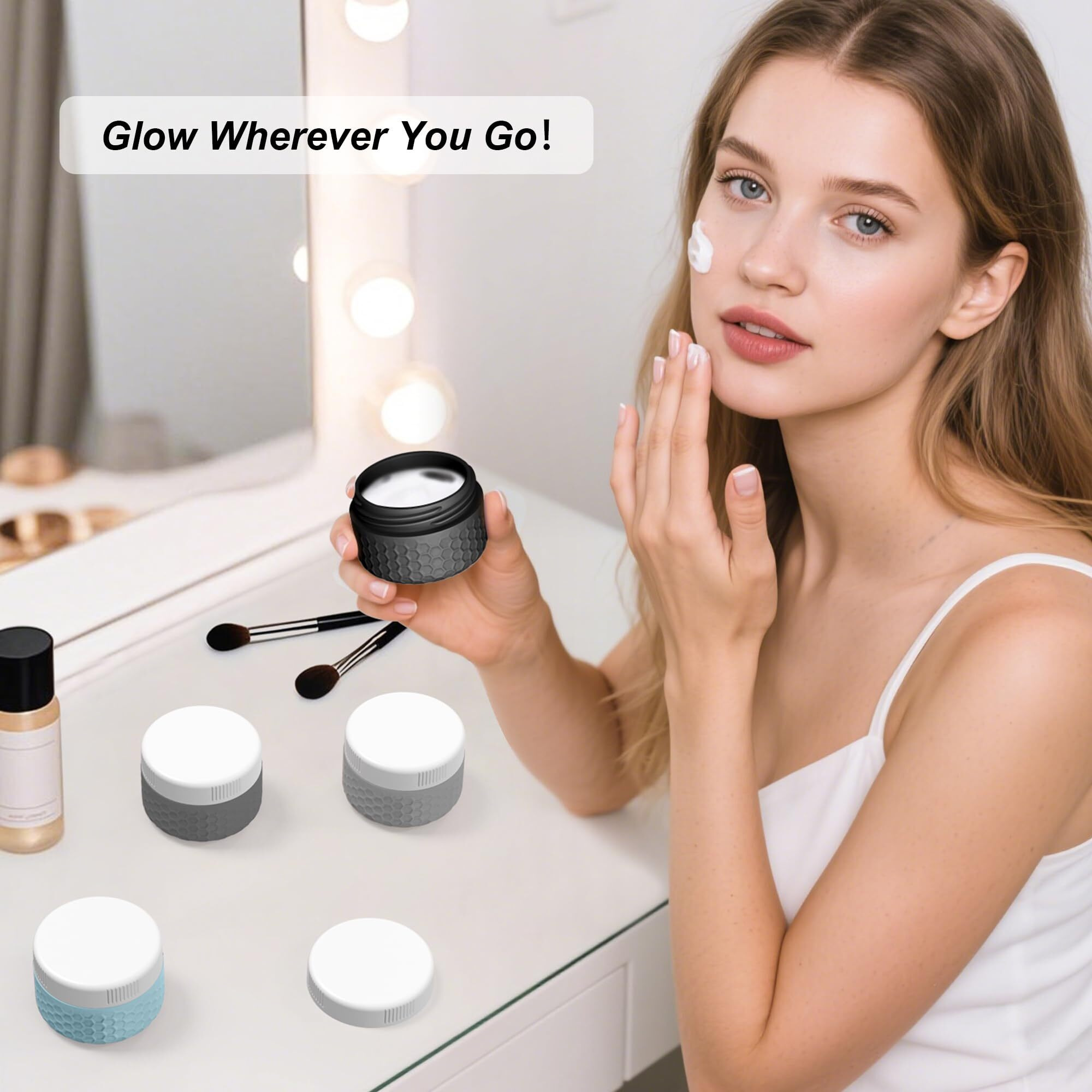 Travel Containers For Toiletries, Portable Size Containers, Tsa Approved Travel Size Toiletries, Silicone Cream Jars, Leak-Proof Skincare Essentials For Cream Lotions (Dark Gray)