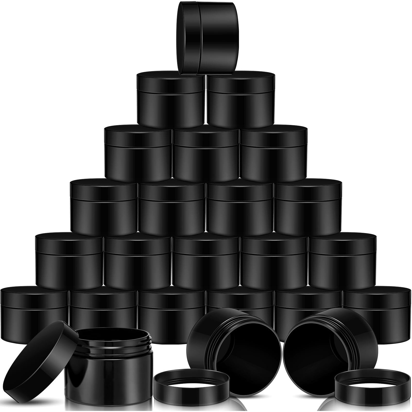 Satinior 24 Pieces Empty Clear Plastic Jars With Lids Round Storage Containers Wide Mouth For Beauty Product Cosmetic Cream Lotion Liquid Butter Craft And Food(Black,10 Oz)