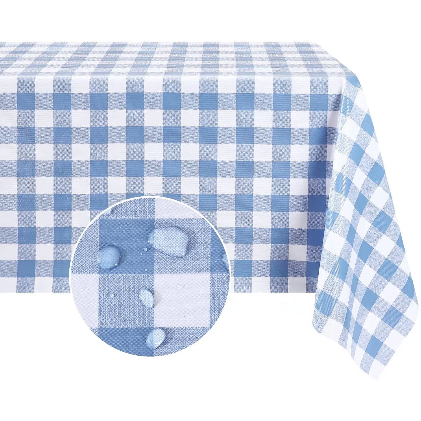 Romanstile Square Vinyl Pvc Tablecloth, 100% Waterproof Buffalo Plaid Plastic Table Cloth, Oil Proof Heavy Duty Wipeable Table Covers For Dining/Camping/Picnic/Outdoor - 60 X 60, Light Blue