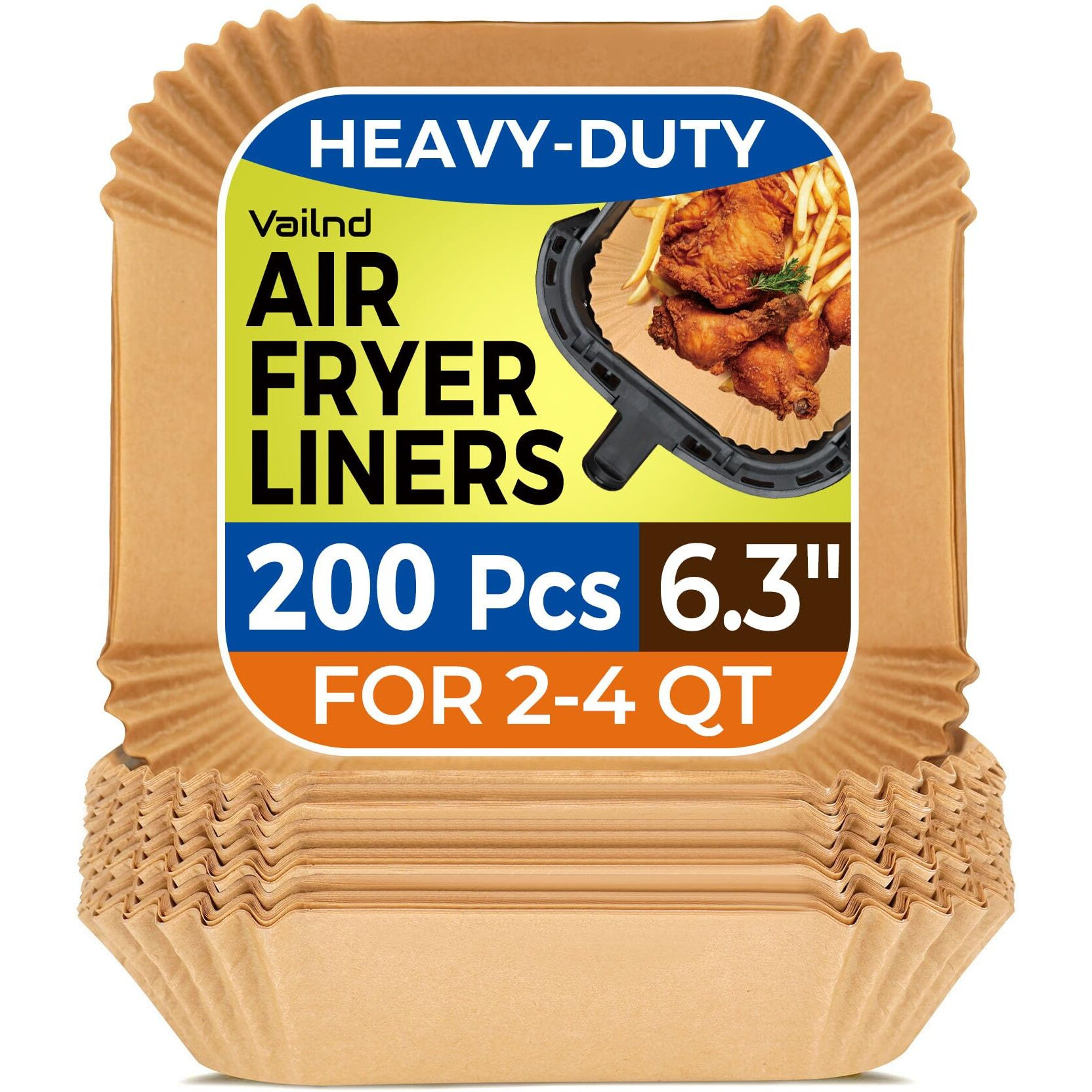 Air Fryer Paper Liners, 200Pcs Air Fryer Liners Disposable, 6.3"" Square Baking Liner For 2-4 Qt Airfryer Basket, Non-Stick And Oil Proof Parchment Paper For Oven, Pans & Baking