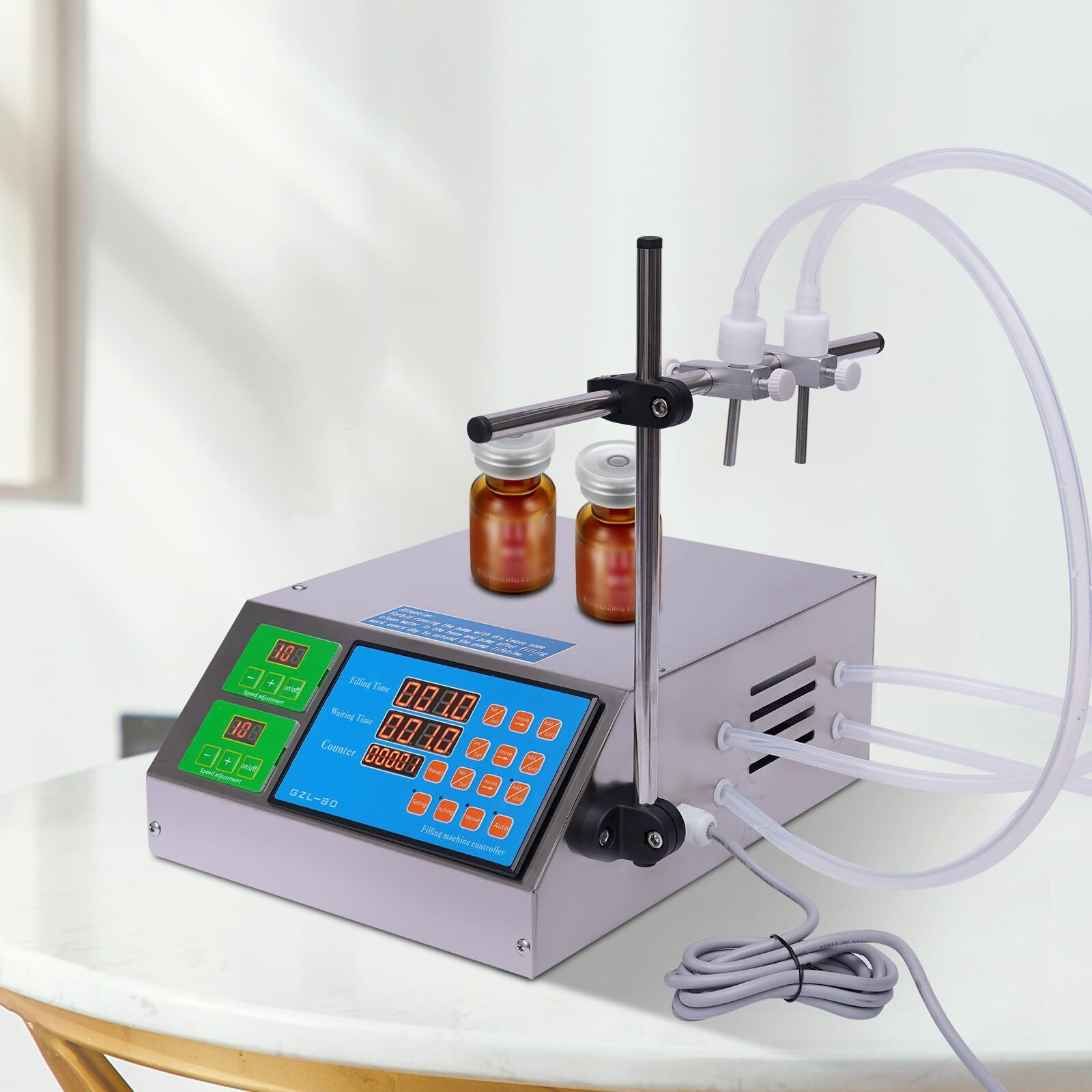 Liquid Filling Machine With Led Liquid 2-Channel Filling Machine 1-135Fl Oz Stainless Steel Digital Liquid Filler Cosmetic Oil Filling Machine Juice Diaphragm Pump For Milk Water Juice Essential Wine