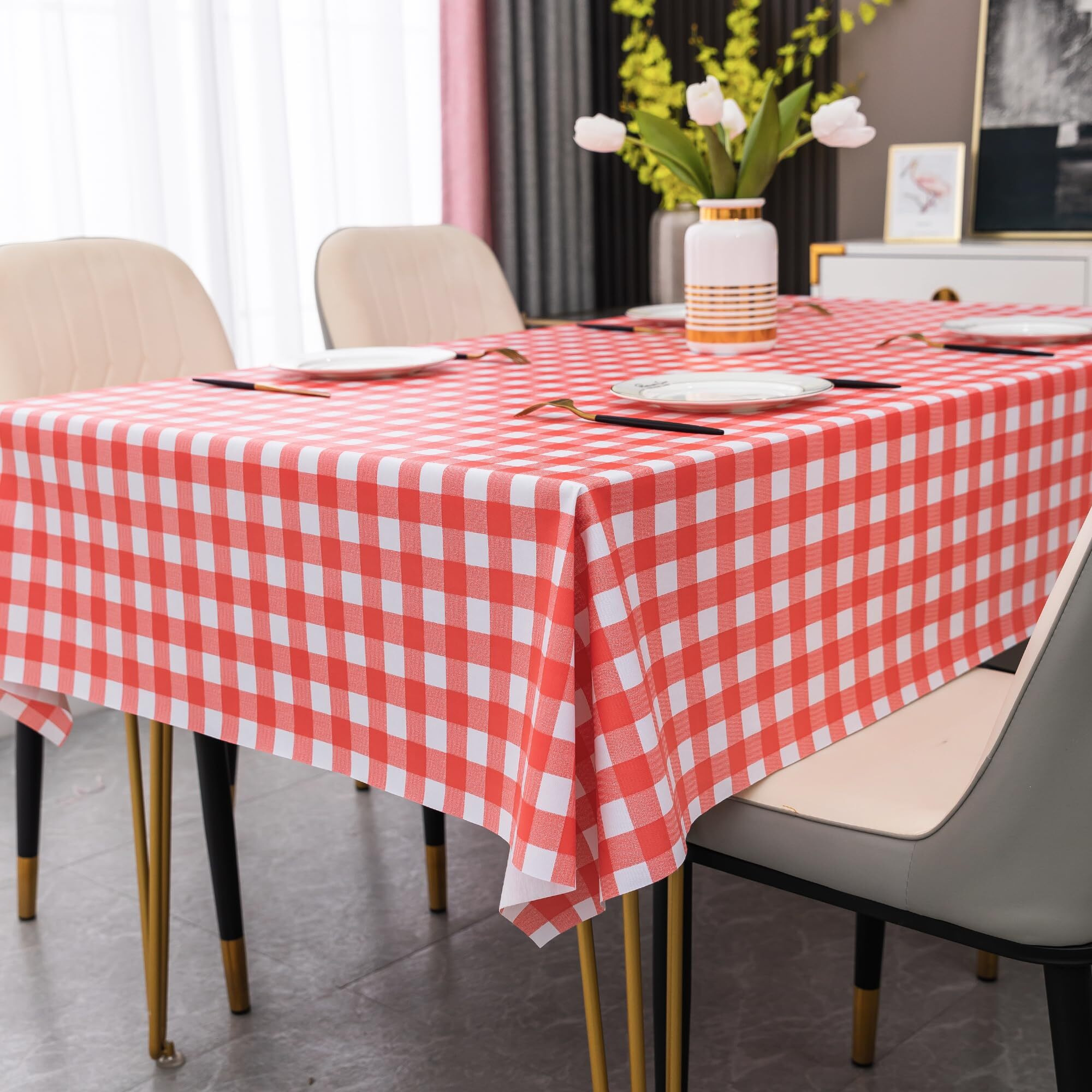 Homoheini Rectangle Table Cloth,100% Waterproof Tablecloth Oil Proof Spill Proof Vinyl Table Cloth, Wipe Clean Plastic Table Cover For Dining, Camping, Indoor And Outdoor 54"" X 102"",Red Checkered