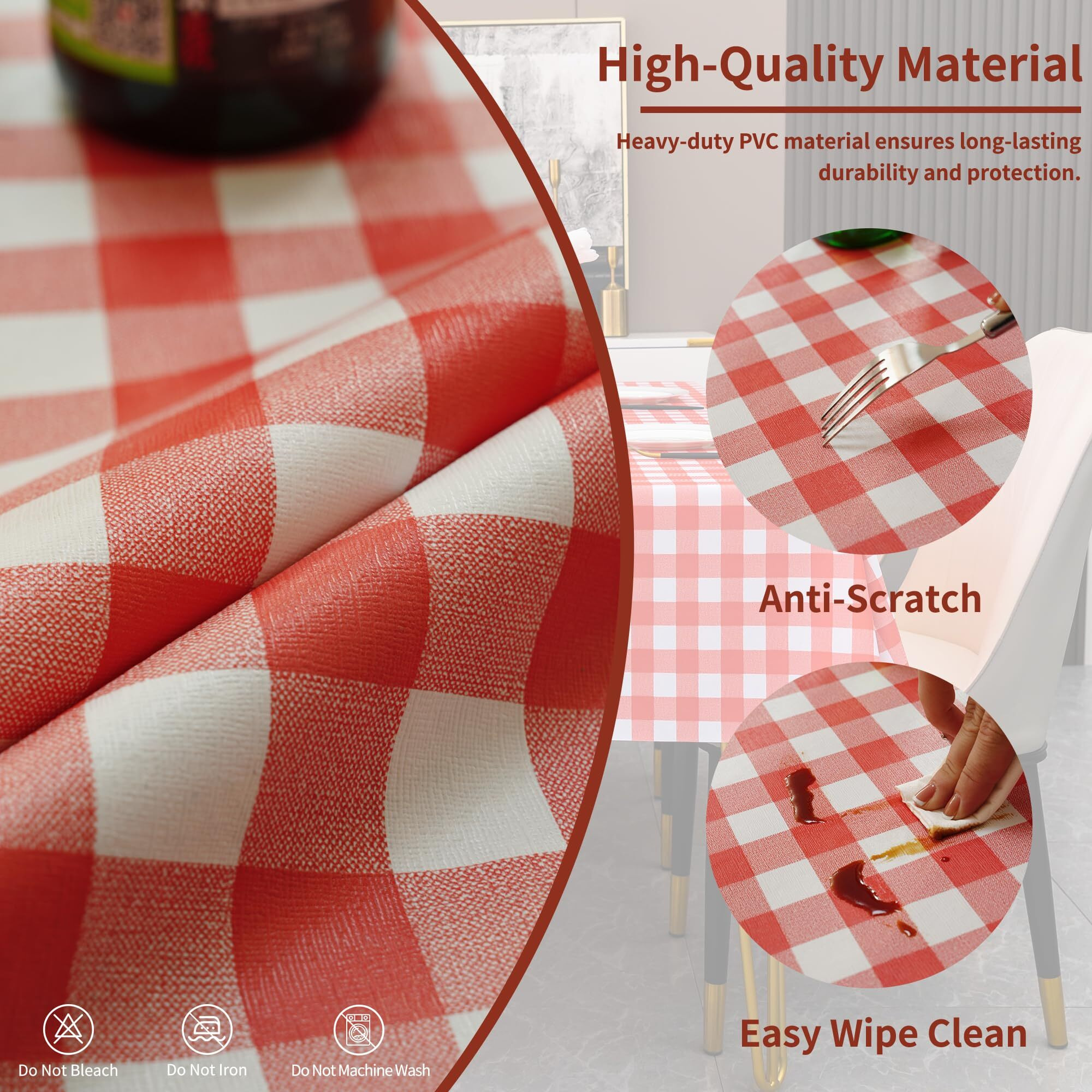 Homoheini Rectangle Table Cloth,100% Waterproof Tablecloth Oil Proof Spill Proof Vinyl Table Cloth, Wipe Clean Plastic Table Cover For Dining, Camping, Indoor And Outdoor 54"" X 102"",Red Checkered