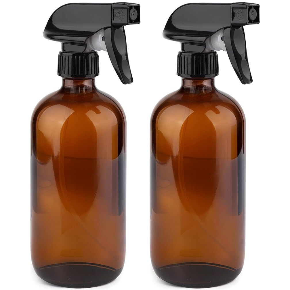Gling 16 Oz 2 Pack Amber Glass Spray Bottles, Refillable Empty Dark Glass Spray Bottle Great For Cleaning Solutions, Essential Oils, Hair, And Plants, Adjustable Nozzle For Squirting And Mist