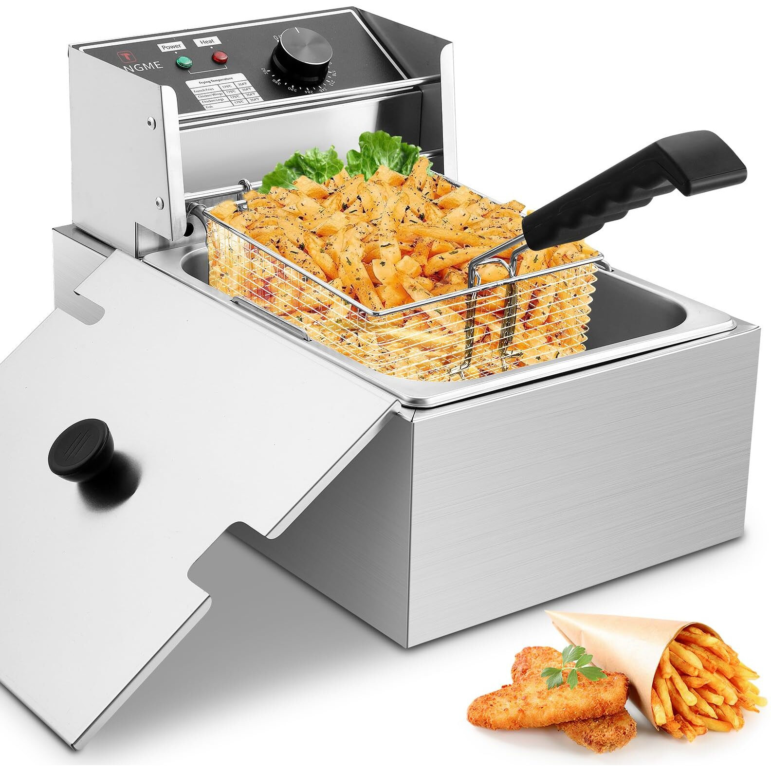 Deep Fryer With Basket 10L/12.7Qt 1700W Electric Deep Fryers 0.7Mm Thickened Stainless Steel Countertop Oil Fryer Large Capacity For Home And Commercial Use With Temperature Limiter (6L)