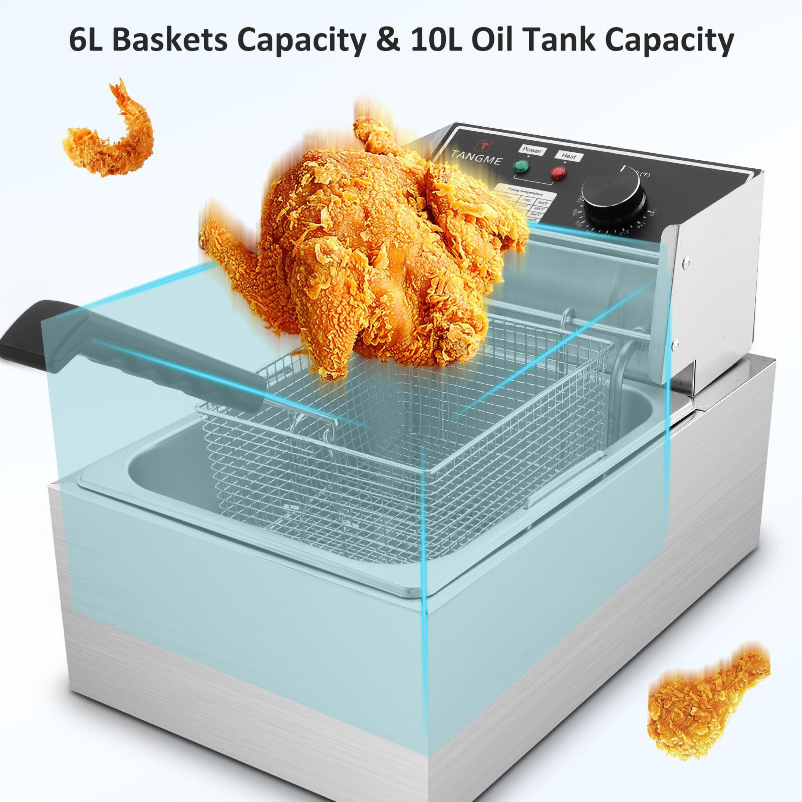 Deep Fryer With Basket 10L/12.7Qt 1700W Electric Deep Fryers 0.7Mm Thickened Stainless Steel Countertop Oil Fryer Large Capacity For Home And Commercial Use With Temperature Limiter (6L)