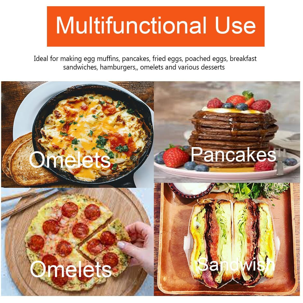 2 Packs 8"" Large Omelette Ring For Griddle,8 Inch Stainless Steel Non-Stick Omelet Ring, Round Pancake Rings Griddle Omelet Rings With Silicone Handle Grill Oil Brush & Egg Separator