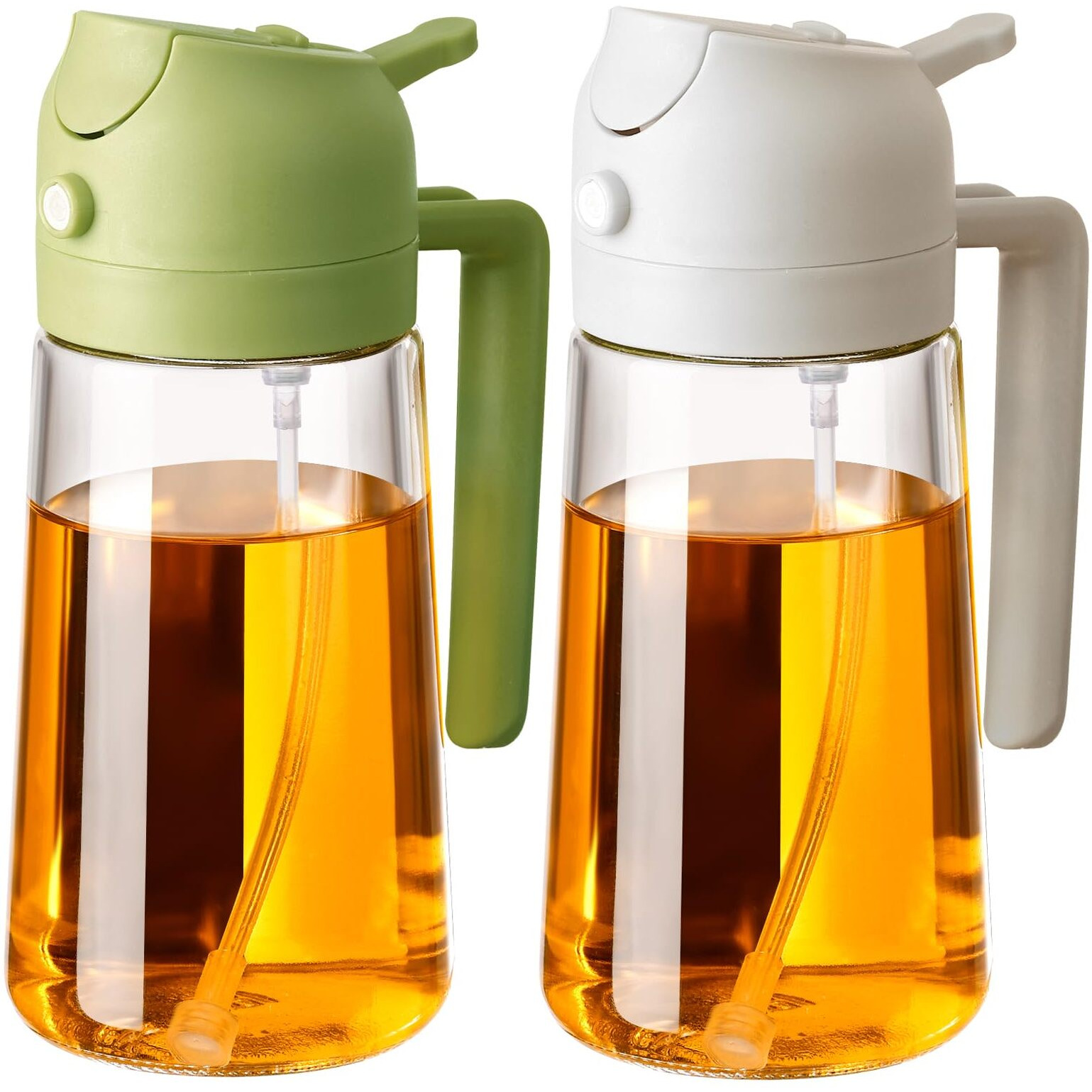 Sweet View 2Pcs Oil Sprayer For Cooking, 470Ml 2 In 1 Glass Olive Oil Sprayr & Pourer For Kitchen, Air Fryer, Cooking, Salad, Bbq (Green,White)