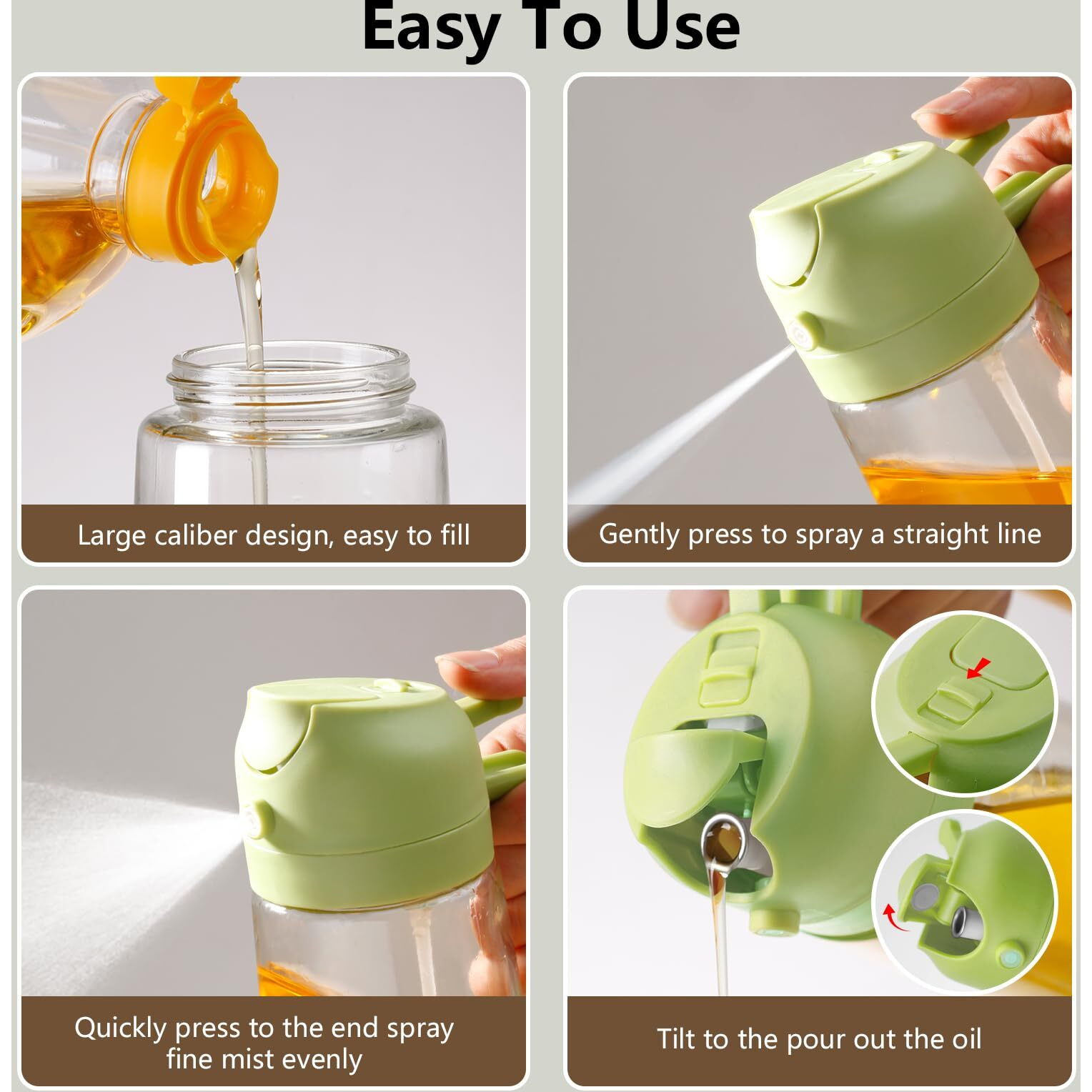 Sweet View 2Pcs Oil Sprayer For Cooking, 470Ml 2 In 1 Glass Olive Oil Sprayr & Pourer For Kitchen, Air Fryer, Cooking, Salad, Bbq (Green,White)