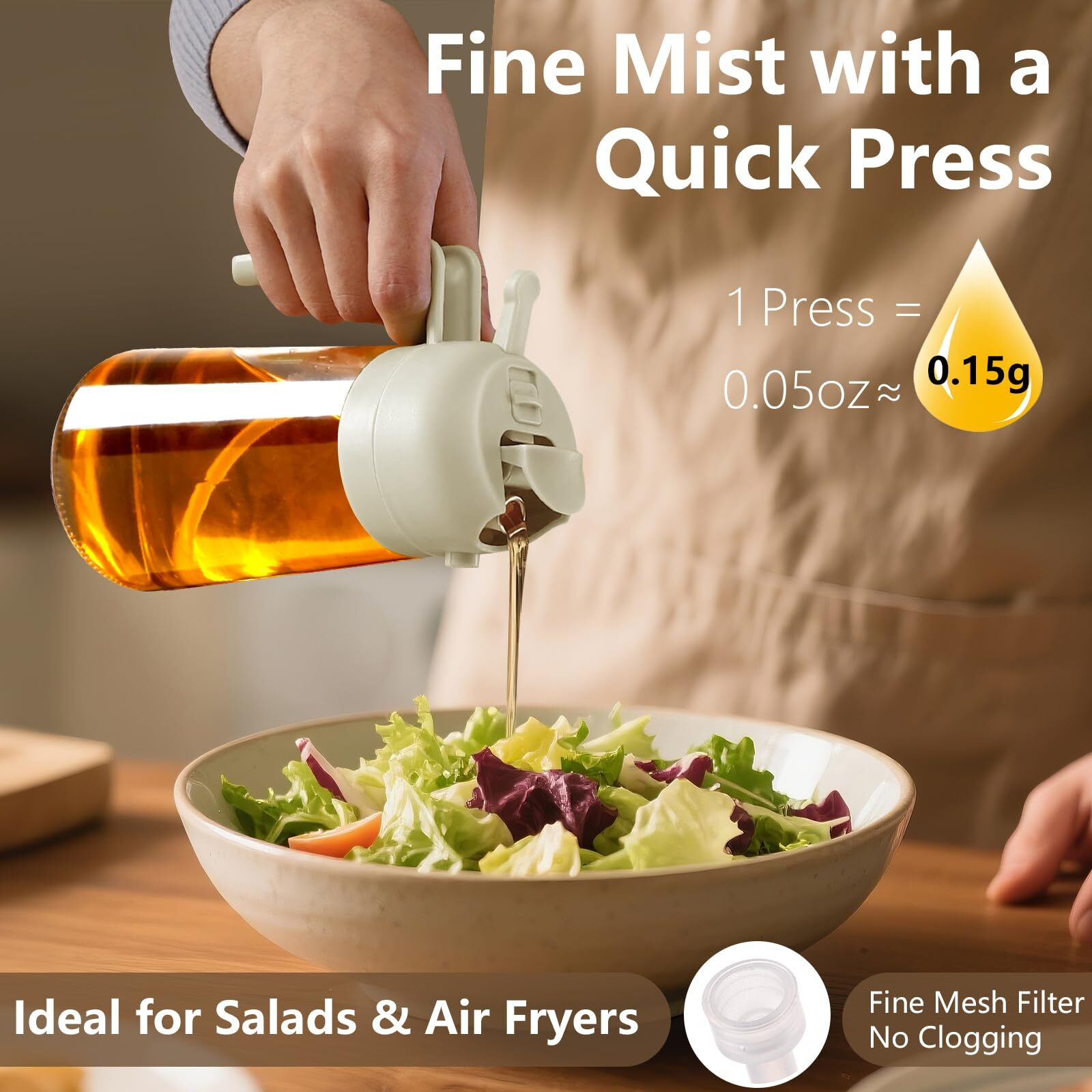 Sweet View 2Pcs Oil Sprayer For Cooking, 470Ml 2 In 1 Glass Olive Oil Sprayr & Pourer For Kitchen, Air Fryer, Cooking, Salad, Bbq (Green,White)