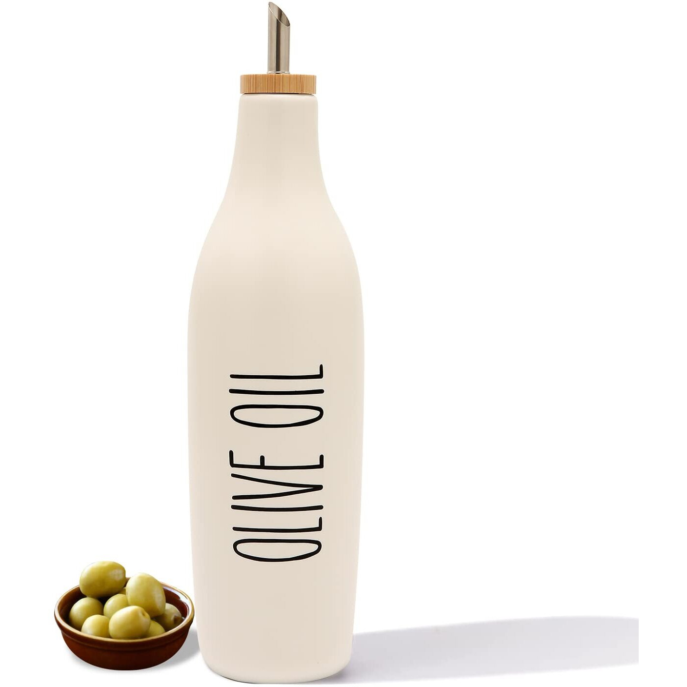 Homcdaly Ceramic Olive Oil Dispenser For Kitchen, Stoneware 16Oz Oil Cruet And Vinegar Bottles Dispenser, Kitchen Dispenser Bottle For Evoo Vinegar Syrups, Modern Farmhouse Design(W-O)