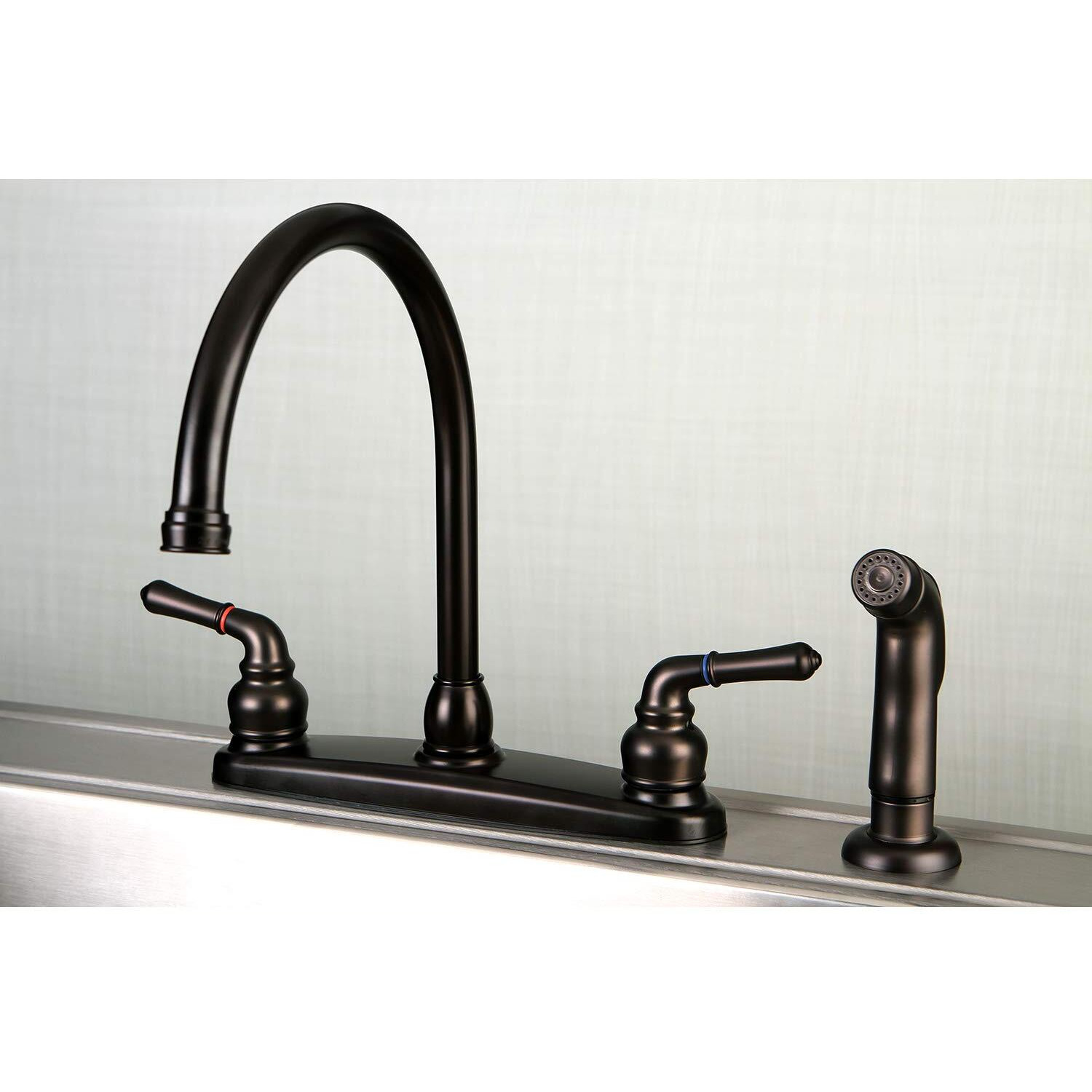Kingston Brass Fb795Sp 8-3/4-Inch In Spout Reach Magellan 8-Inch Centerset Kitchen Faucet With Abs Sprayer, Oil Rubbed Bronze
