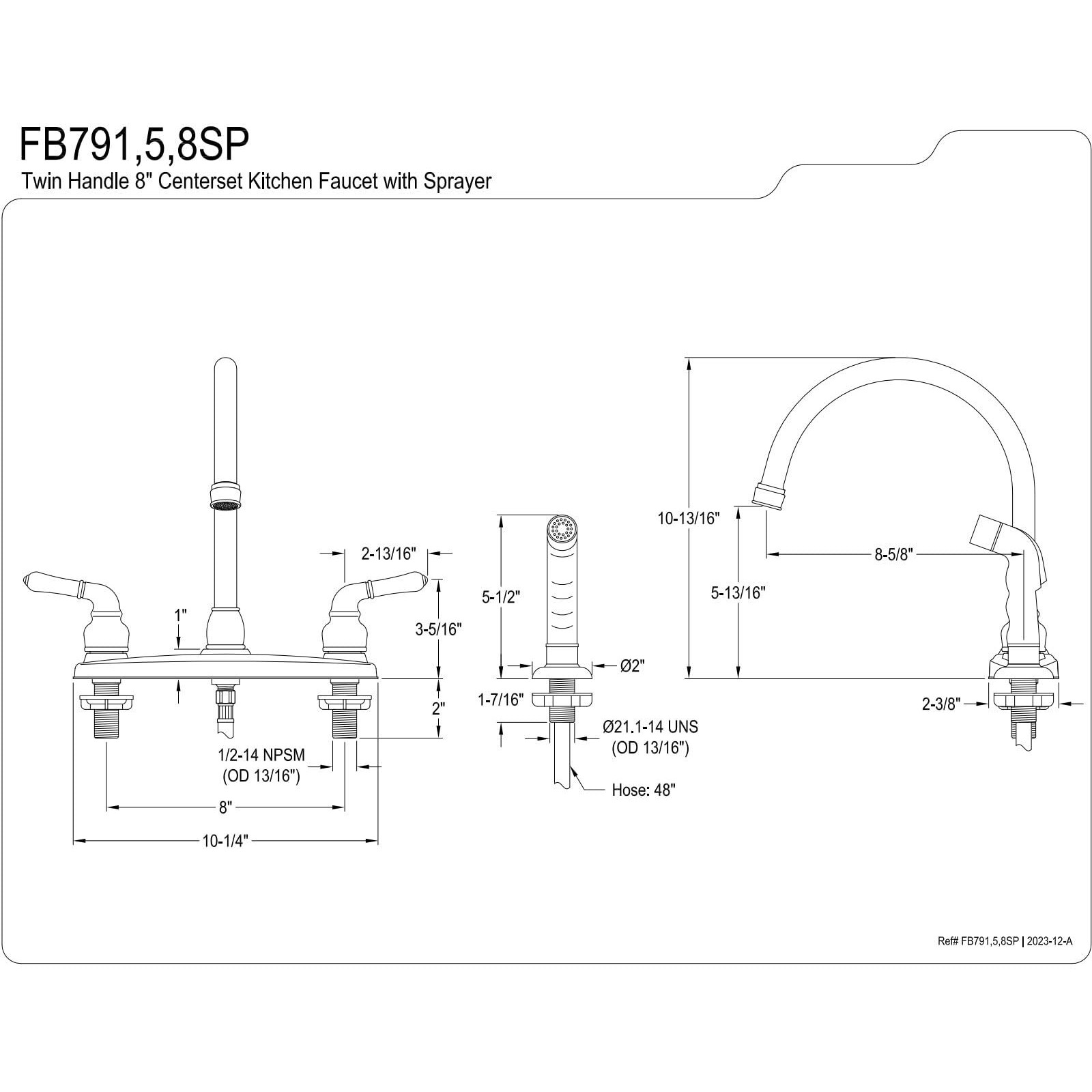 Kingston Brass Fb795Sp 8-3/4-Inch In Spout Reach Magellan 8-Inch Centerset Kitchen Faucet With Abs Sprayer, Oil Rubbed Bronze