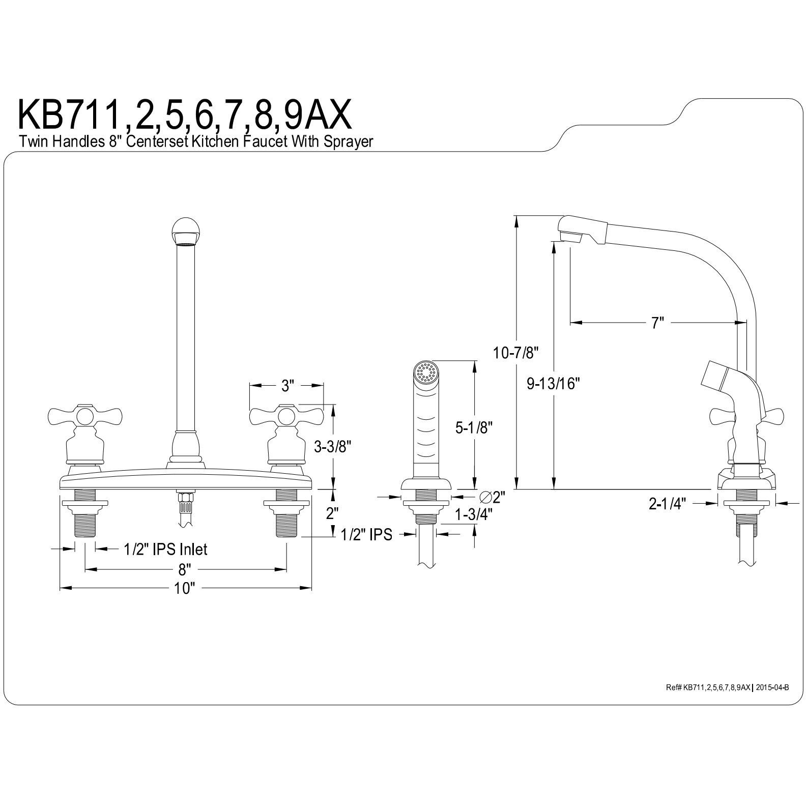 Kingston Brass Kb715Ax Victorian 8"" Centerset Kitchen Faucet, Oil Rubbed Bronze