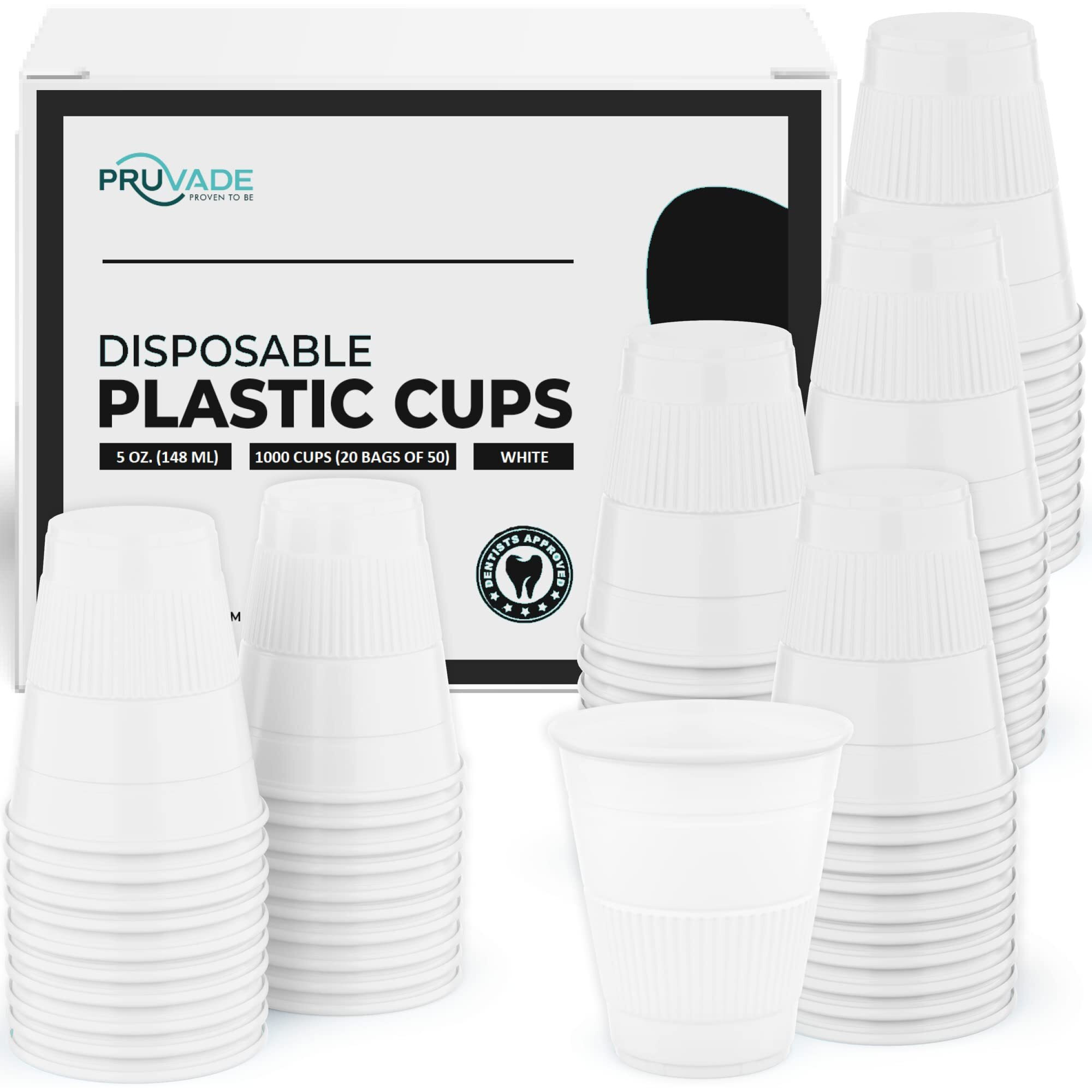 Pruvade Disposable Dental Cups |1000 Pack| 5 Oz White Plastic Cups Disposable, Plastic Bathroom Cups, Disposable Cups Small, For Medicine, Water, Mouth Rinse Cup, Mouthwash Cups, Plastic Cups - White