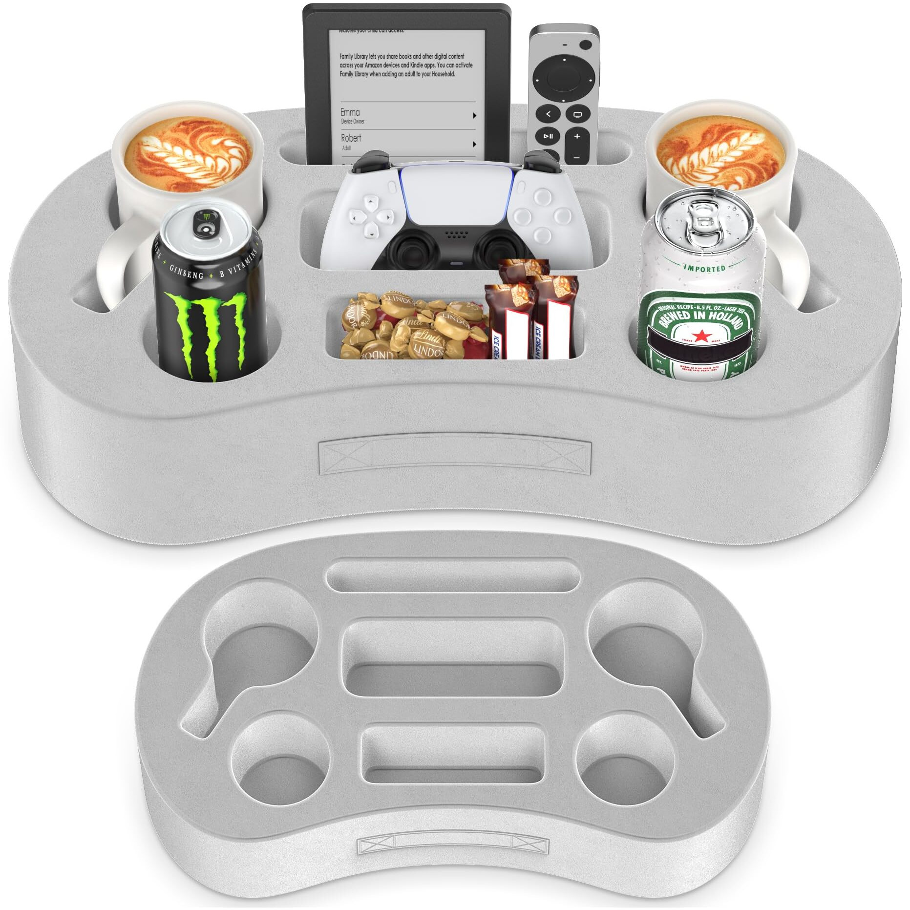 Couch Cup Holder Pillow Tray With 7 Slots, Couch Caddy & Buddy As Gaming Pillow, Sofa Drink Or Snack Holder, Sofa Organizer For Cup, Drink, Game Controller, Remote, Phone