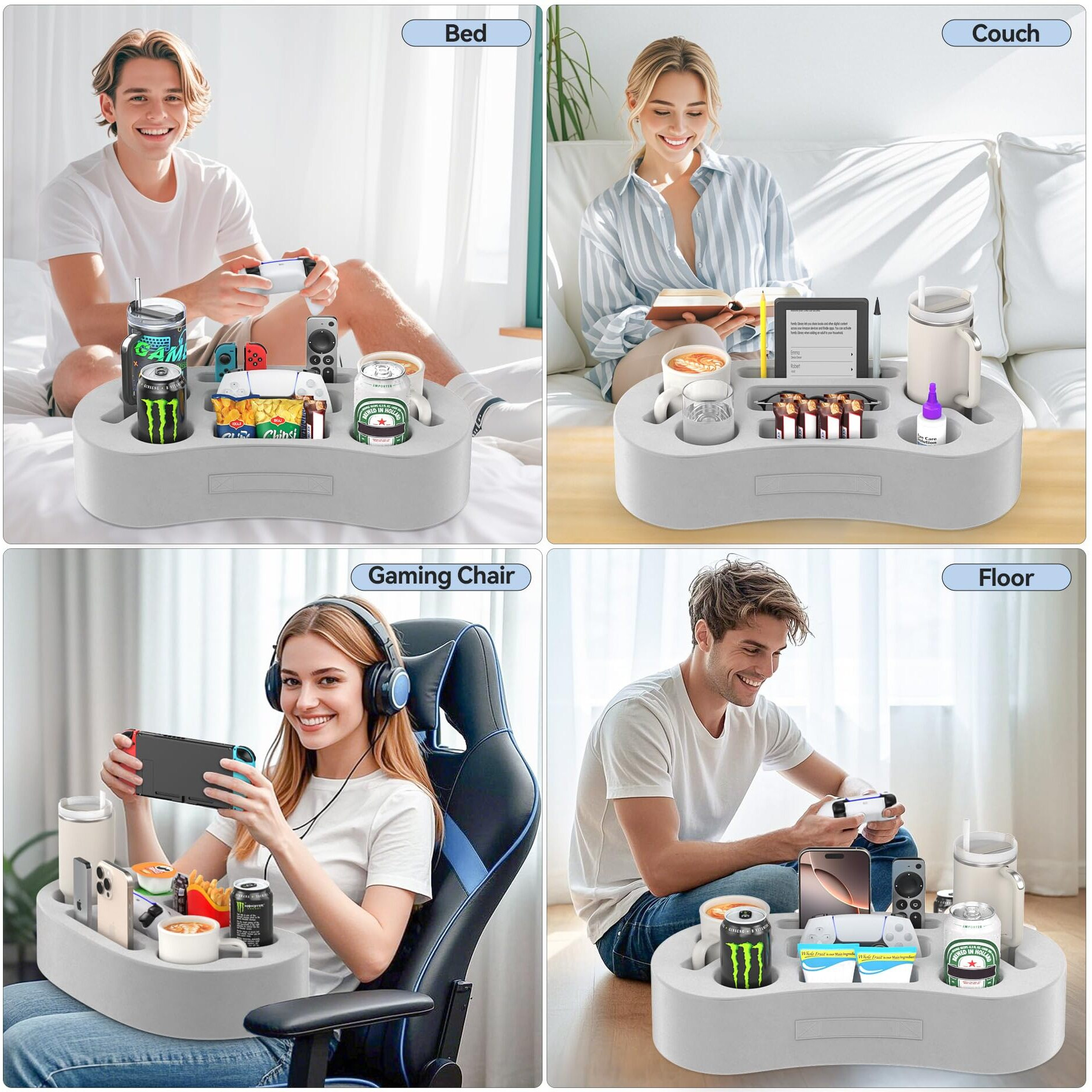 Couch Cup Holder Pillow Tray With 7 Slots, Couch Caddy & Buddy As Gaming Pillow, Sofa Drink Or Snack Holder, Sofa Organizer For Cup, Drink, Game Controller, Remote, Phone