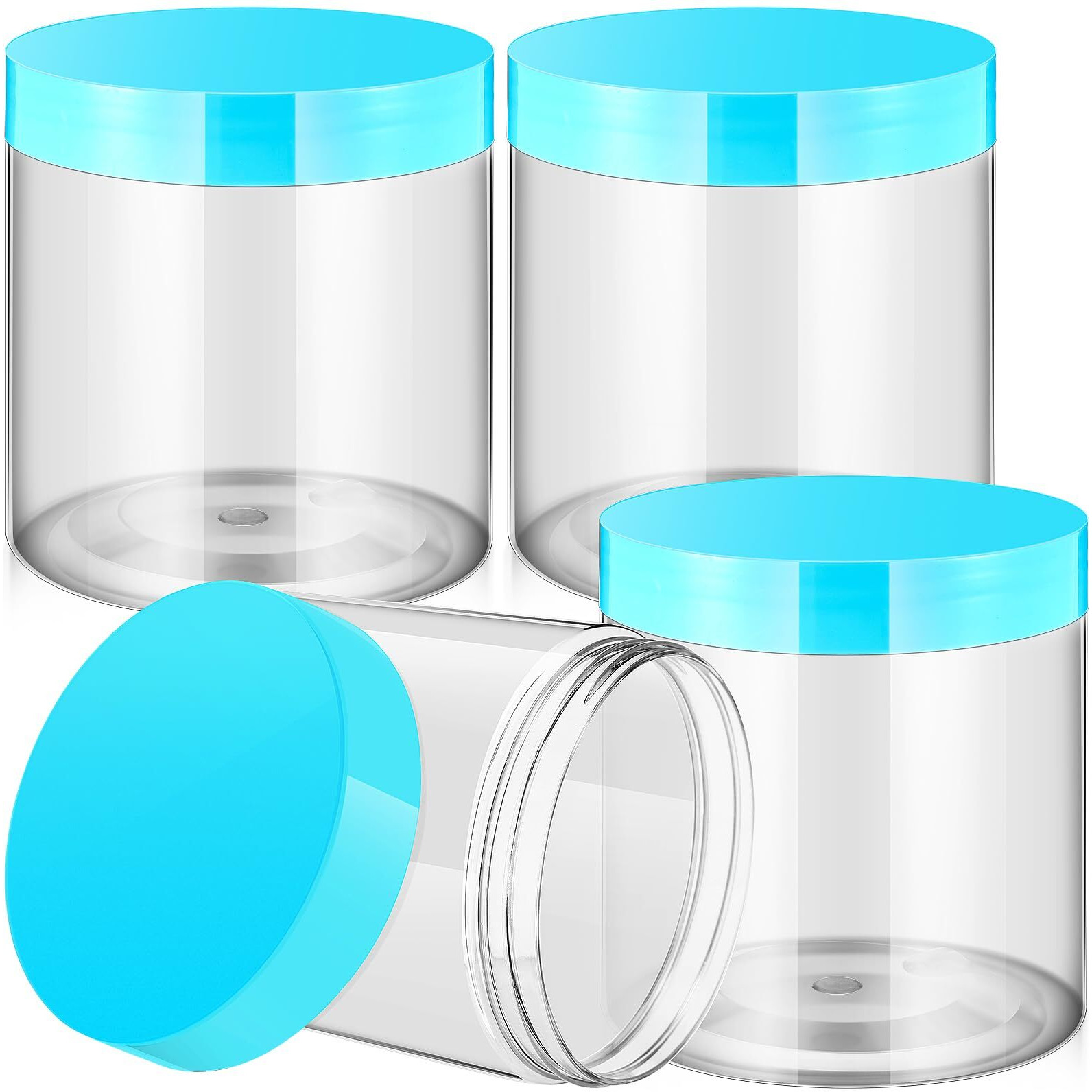 Patelai 4 Pieces Round Wide-Mouth Leak Proof Plastic Container Jars With Lids For Travel Storage Makeup Beauty Products Face Creams Oils Salves Ointments Diy Making(16 Ounce,Blue)