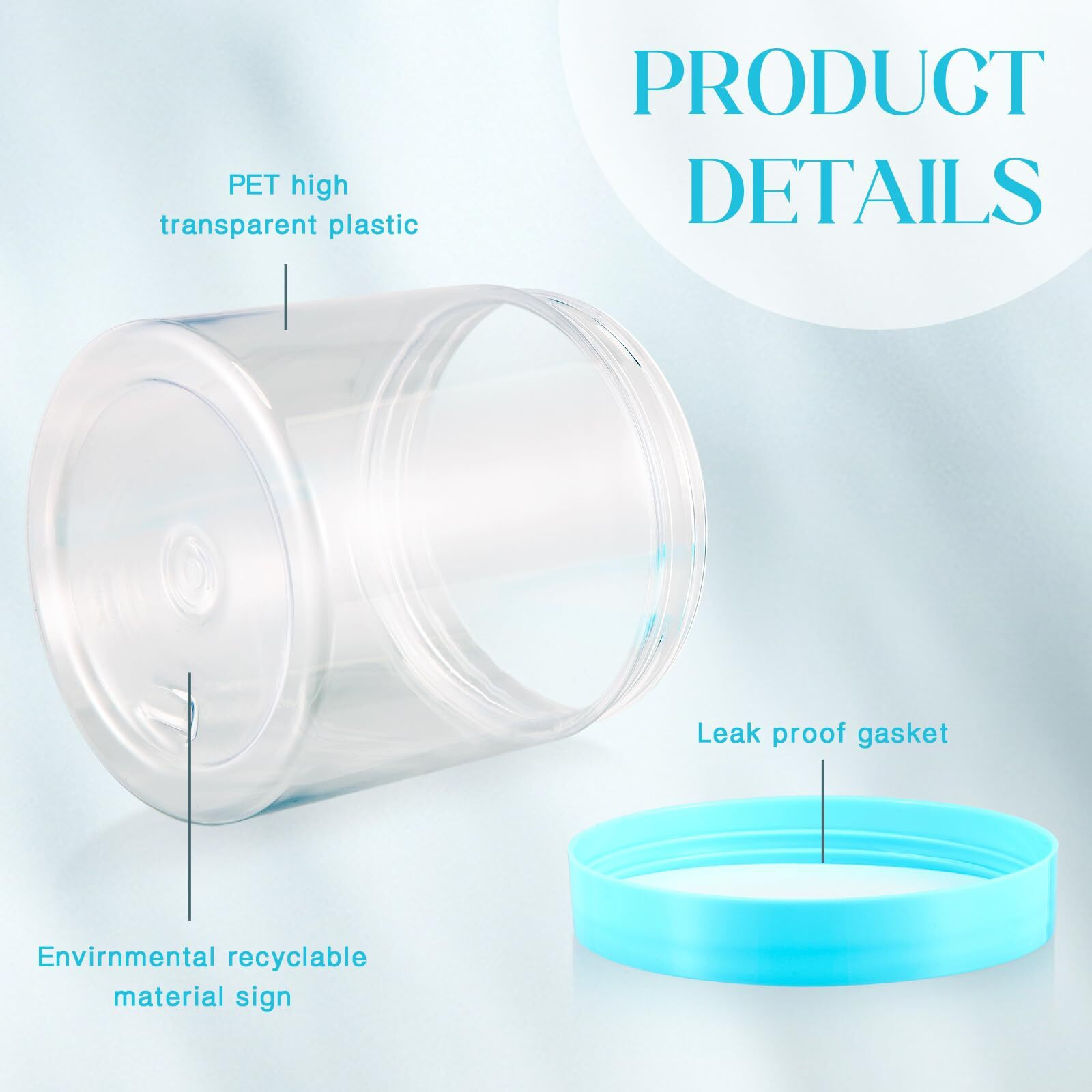 Patelai 4 Pieces Round Wide-Mouth Leak Proof Plastic Container Jars With Lids For Travel Storage Makeup Beauty Products Face Creams Oils Salves Ointments Diy Making(16 Ounce,Blue)