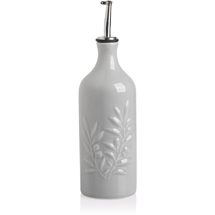 Sweejar Ceramic Olive Oil Dispenser Bottle, 20 Oz Relief Opaque Oil Cruet Protects Oil To Reduce Oxidation, Suitable For Storage Oil, Vinegar, Soy Sauce, Coffee Syrup, Liquids, Set Of 1 (Gray)