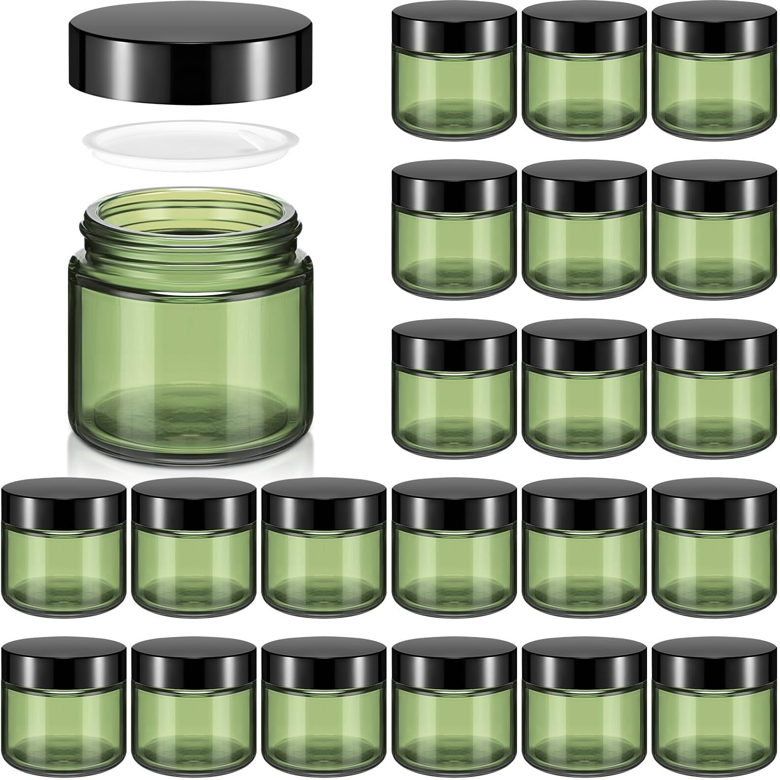 Domensi 32 Pcs 2 Oz Glass Jars With Lids Travel Size Round Leakproof Empty Cosmetic Jars With Inner Liners Lid For Storing Makeup Lotions Face Cream Ointments Candle Diy Making (Olive Green)